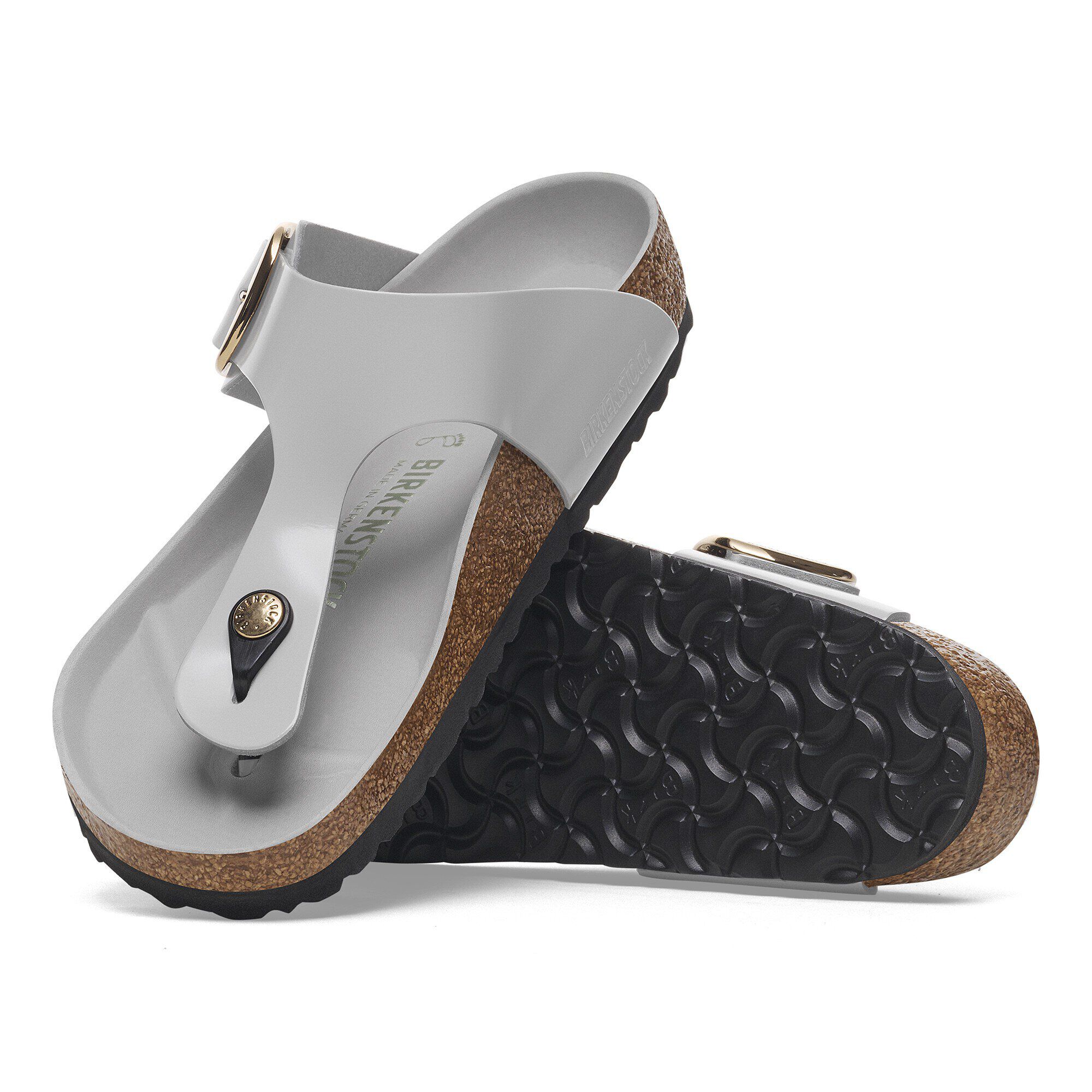 Gizeh Big Buckle Natural Leather Patent High-Shine Stone Coin | BIRKENSTOCK