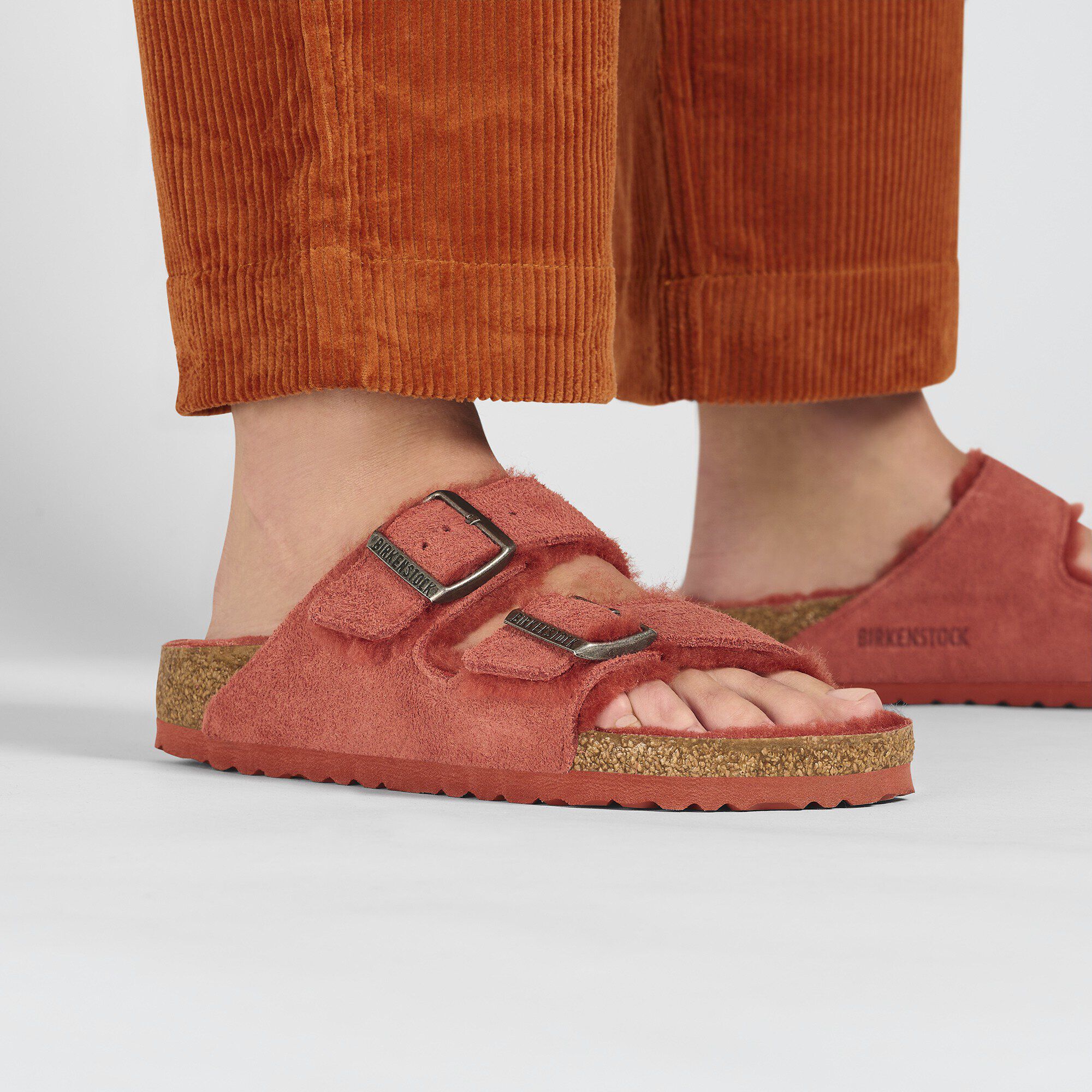 Arizona Shearling Suede Leather Sienna Red BIRKENSTOCK