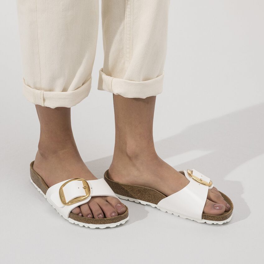 birkenstock madrid big buckle white gold