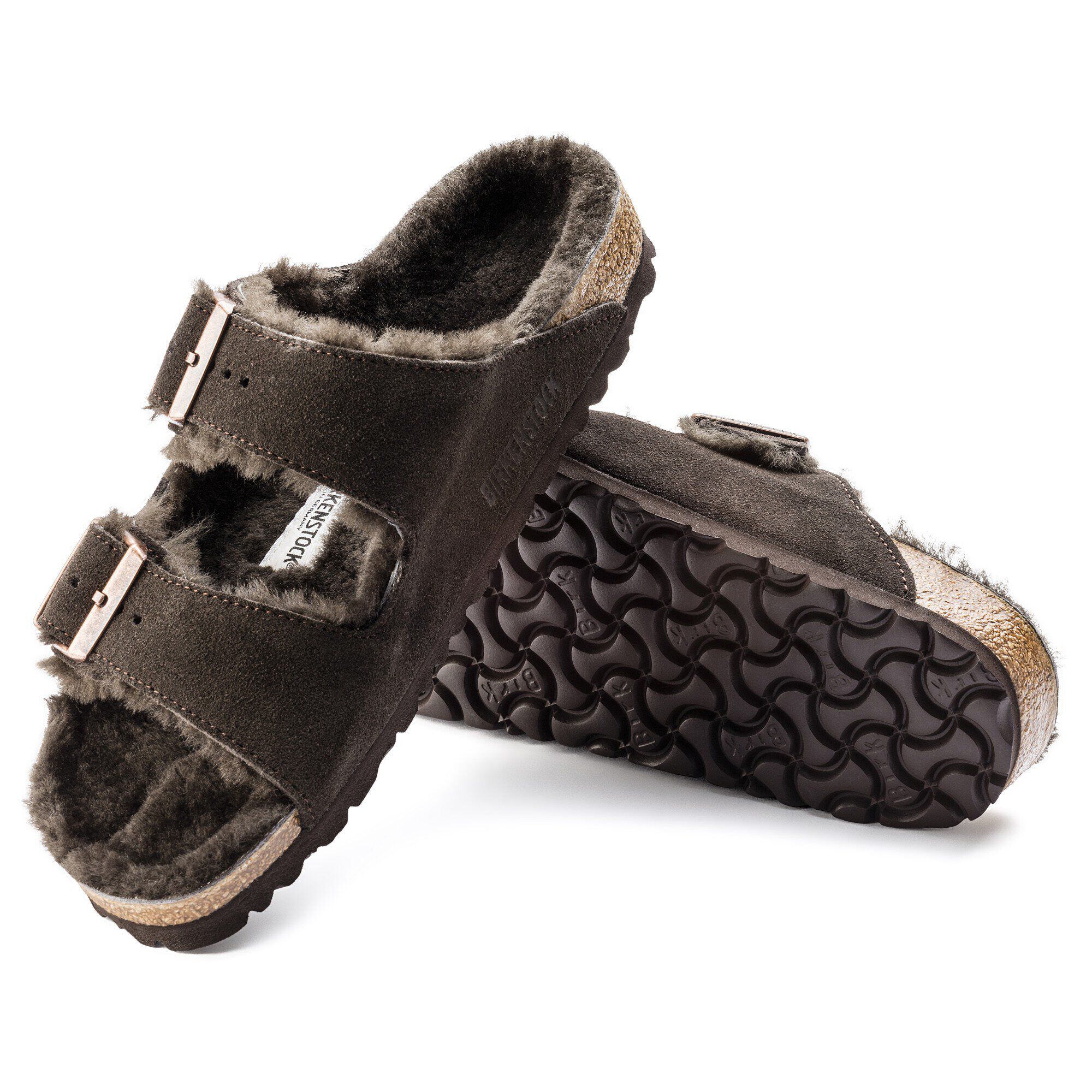 birkenstock arizona shearling mocha suede sandal