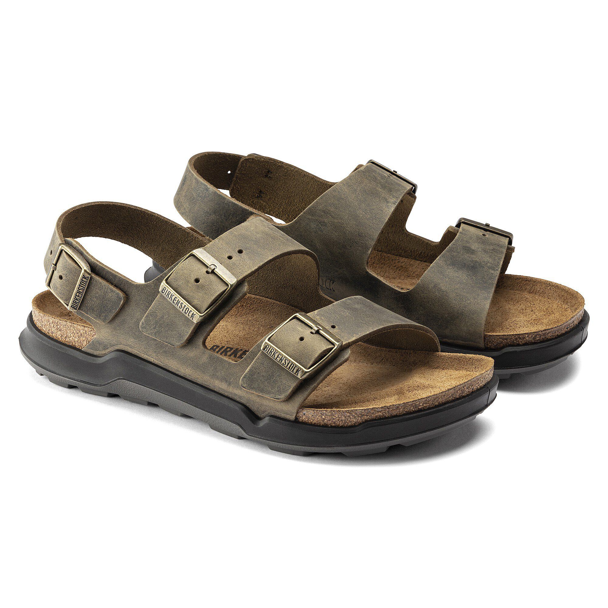 サンダル BIRKENSTOCK Men Sandals Kaki 1027697 Milano Crosstown Men Waxy Leather Faded Khaki | BIRKENSTOCK