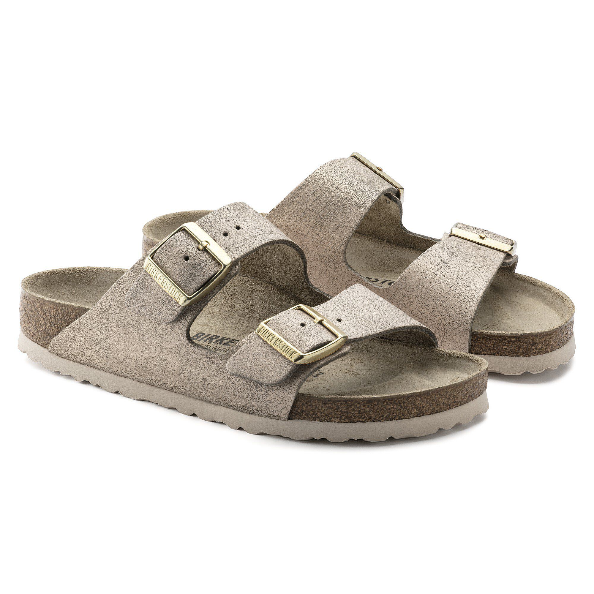 birkenstock arizona washed metallic rose gold