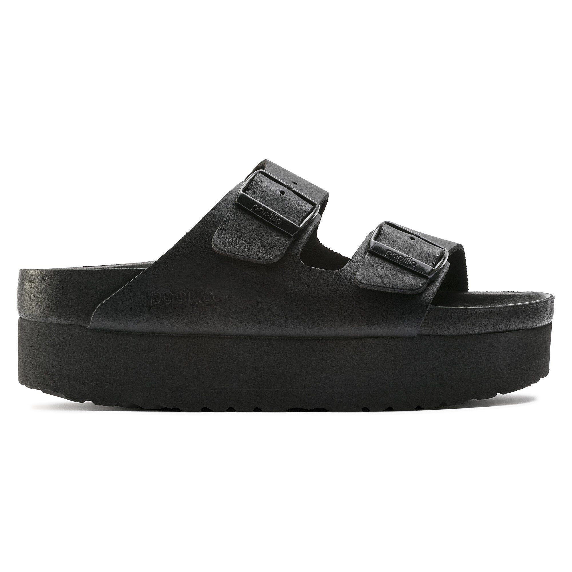 独特の素材 Arizona Platform Natural Leather Black | BIRKENSTOCK 靴