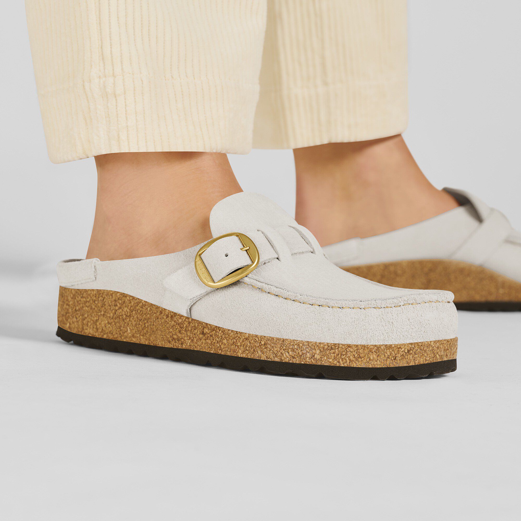 Buckley Suede Leather Embossed Corduroy Antique White