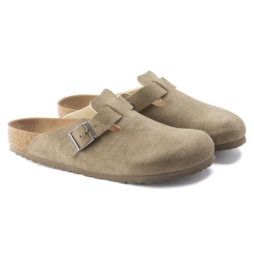 Birkenstock Boston Mink Mocca Taupe Suede Leather SFB Mules Clogs