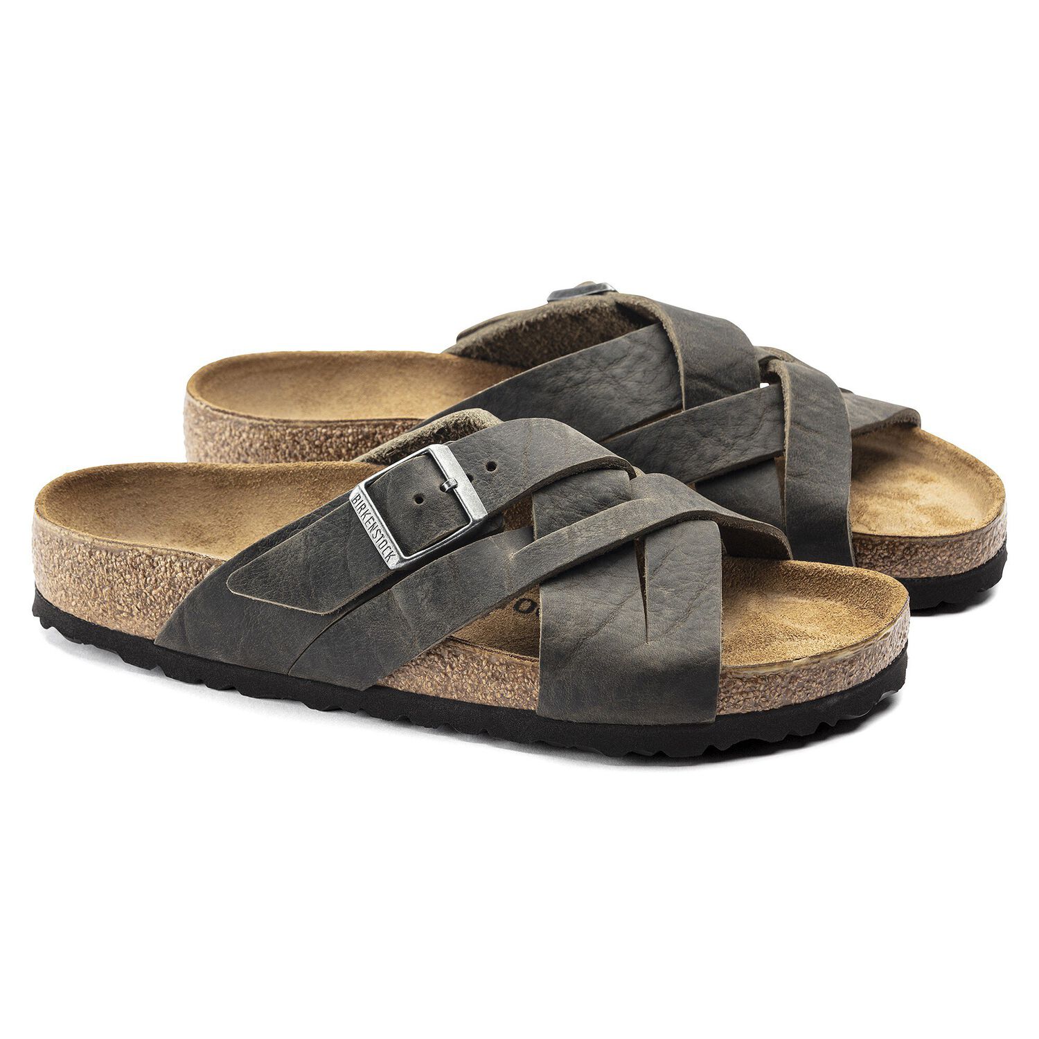 lugano oiled leather slide sandals