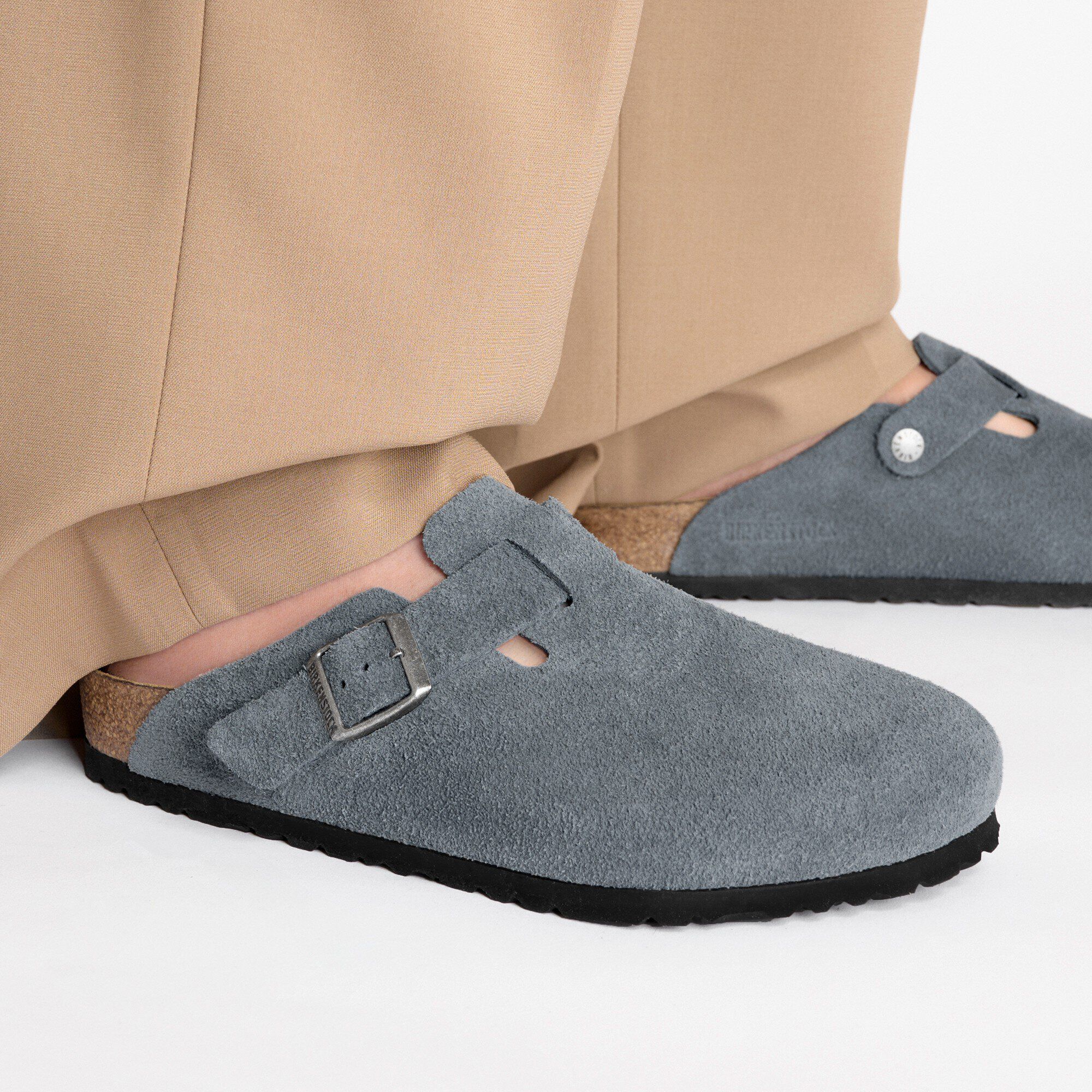 Boston Soft Footbed Suede Leather Basalt Gray | BIRKENSTOCK