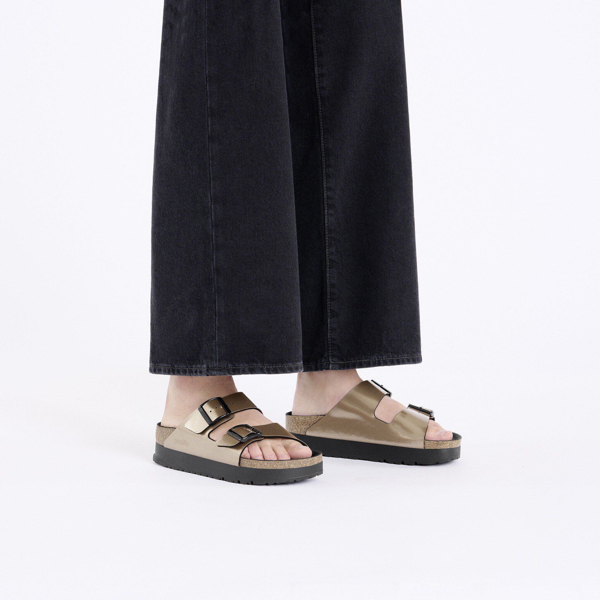 Arizona PAP Flex Platform Birko Flor Patent Electric Metallic Taupe BIRKENSTOCK