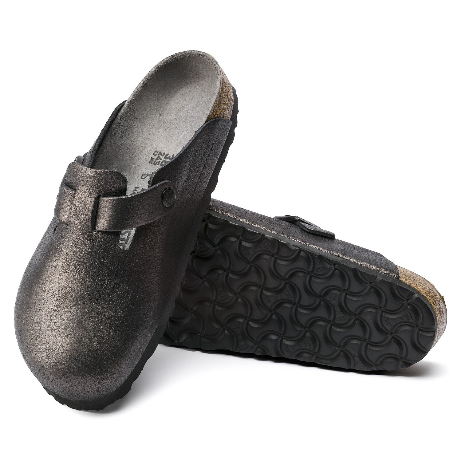 Boston Suede Leather Washed Metallic Antique Black | BIRKENSTOCK