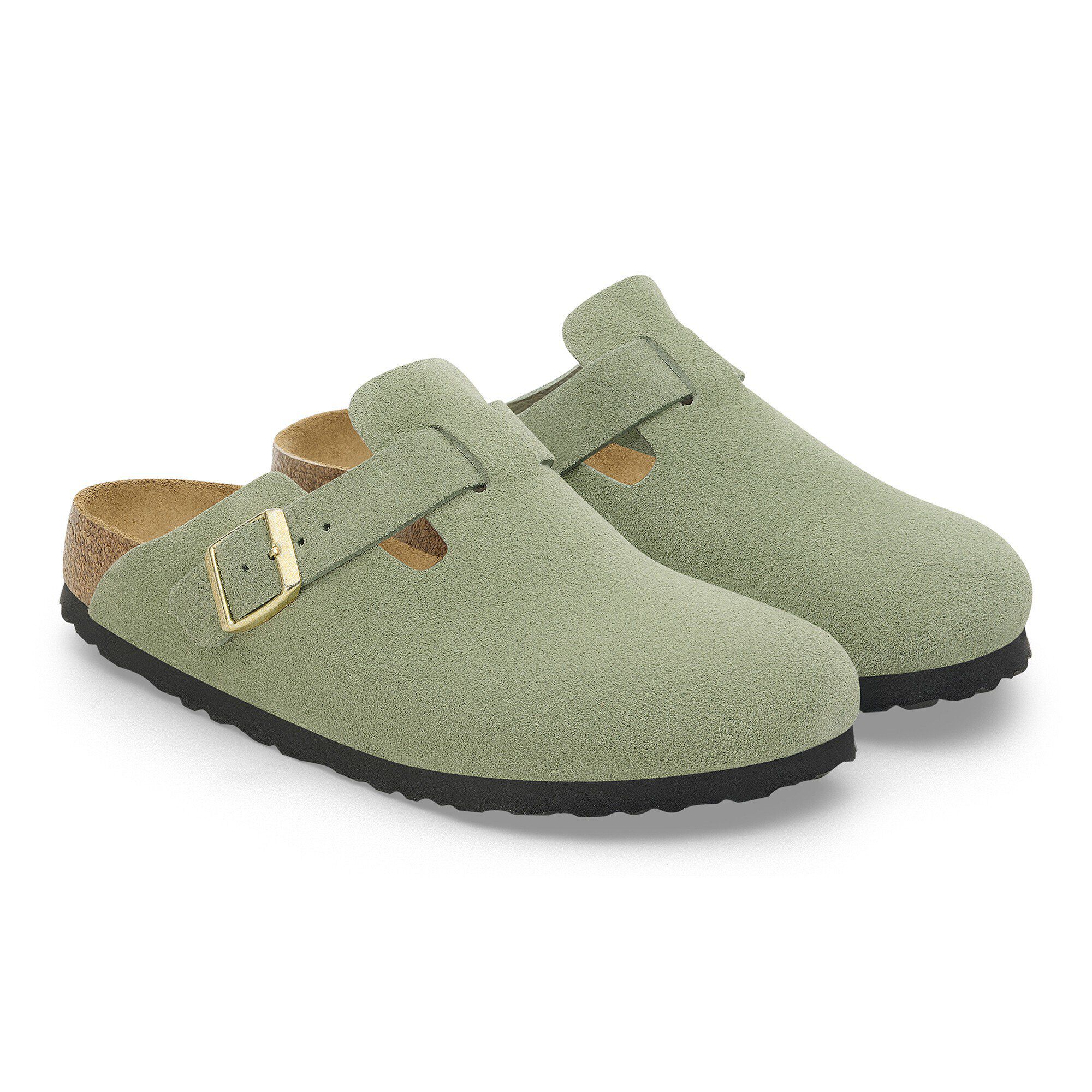 Birkenstock Boston オリーブ 37 Boston Soft Footbed Suede Leather Green Tea | BIRKENSTOCK