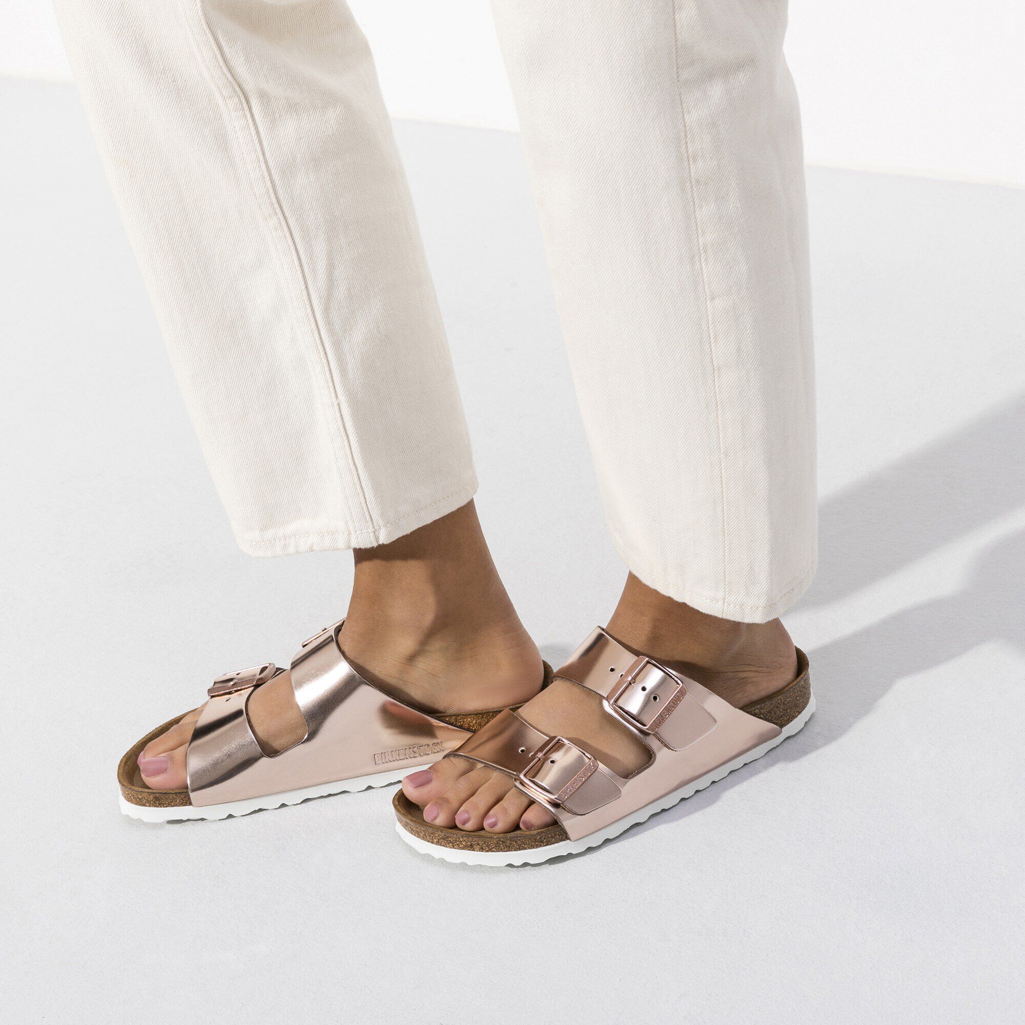 birkenstock arizona copper leather