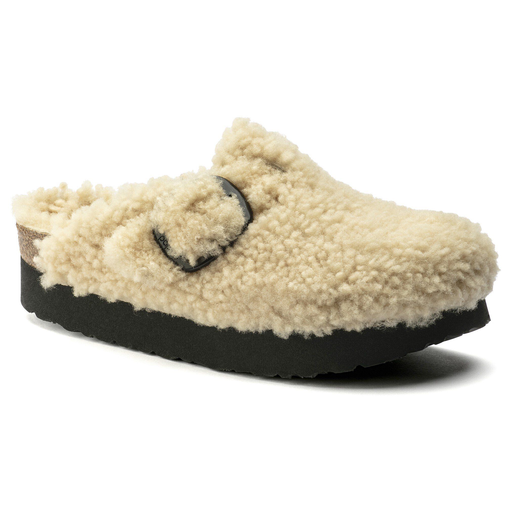 Boston Big Buckle Platform Fur Teddy Eggshell