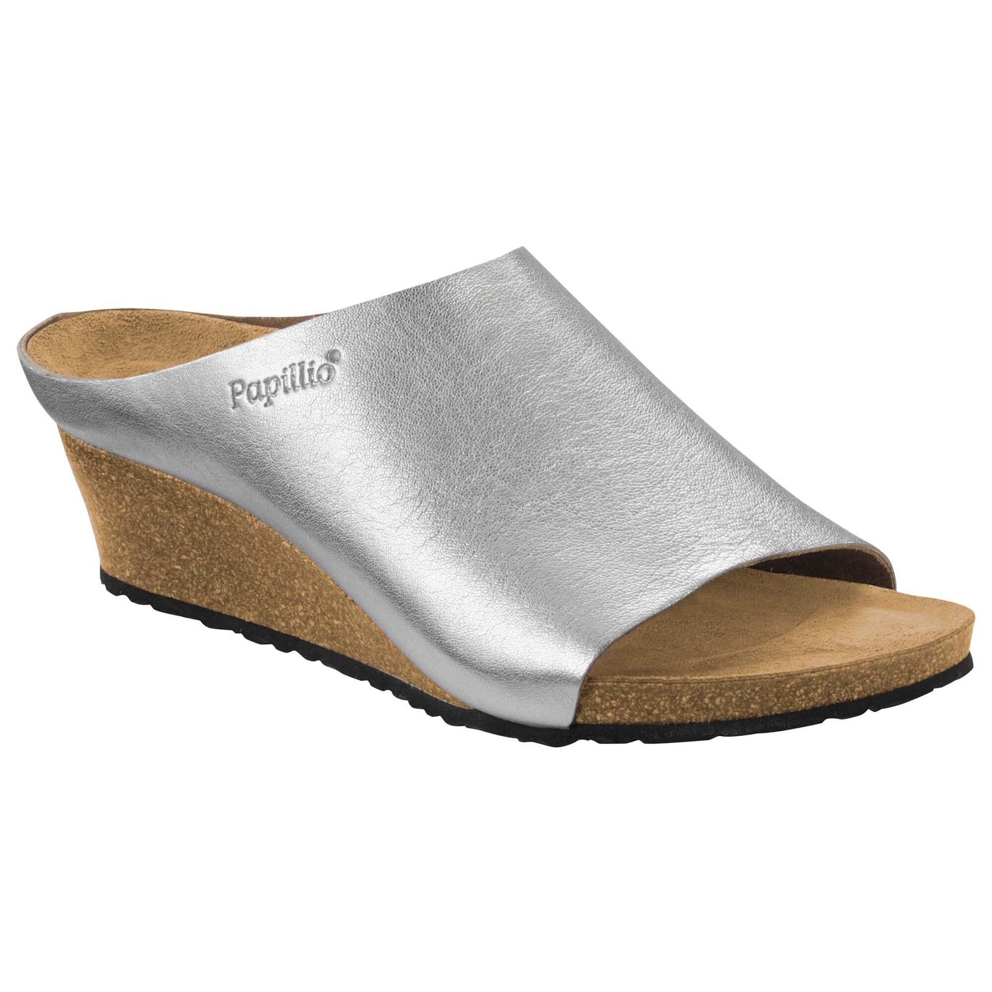 silver birkenstock clogs