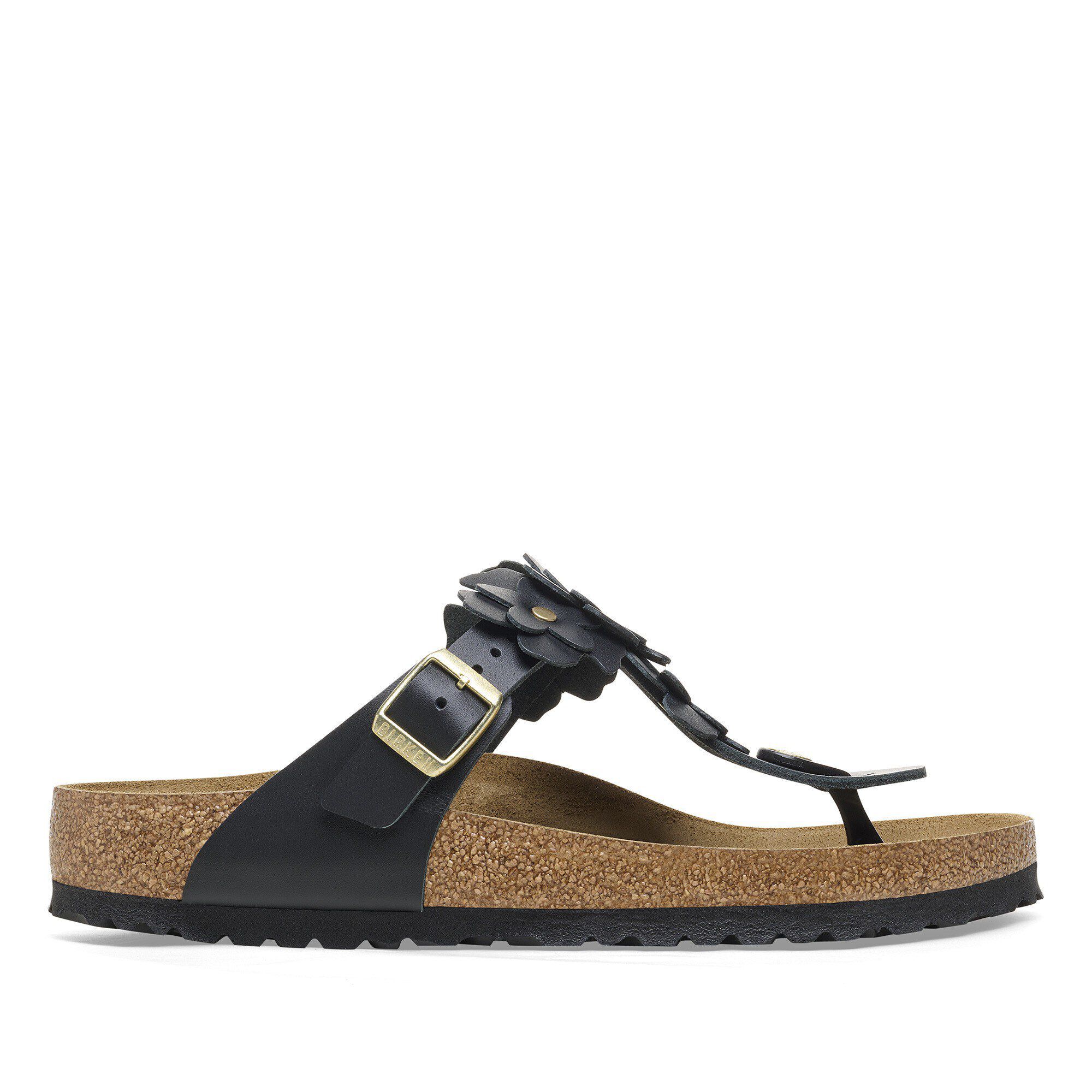 Gizeh Flower Embellishment Natural Leather Black | BIRKENSTOCK