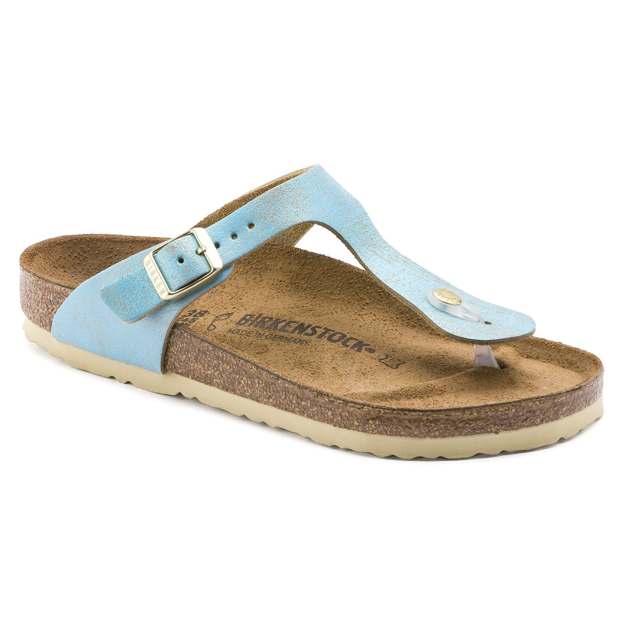 washed metallic aqua birkenstock