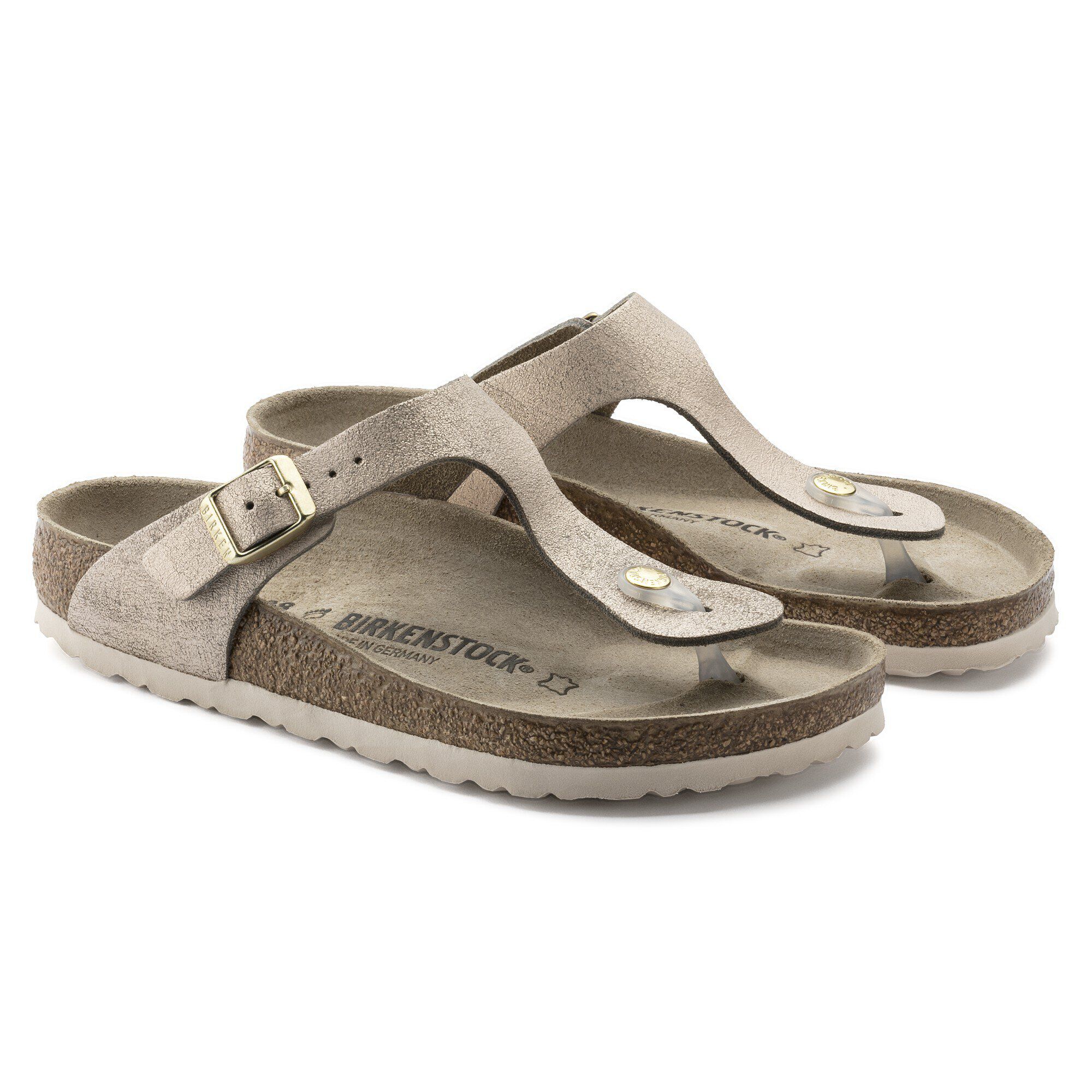 birkenstock washed metallic rose gold