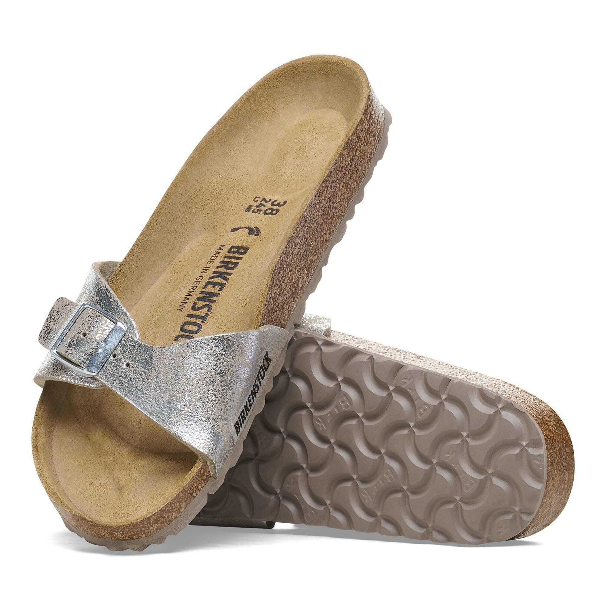 【新品未使用】BIRKENSTOCK Madrid BS Silver 38 Birkenstock (Size 38, US 8) Silver Madrid Birko-Flor