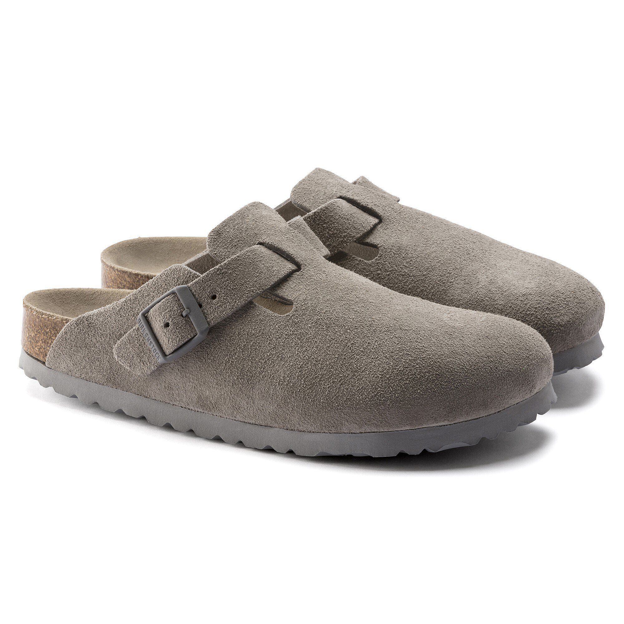 【新品・未使用】BIRKENSTOCK Boston グレーベージュ 43 Boston Soft Footbed Suede Leather Stone Coin | BIRKENSTOCK
