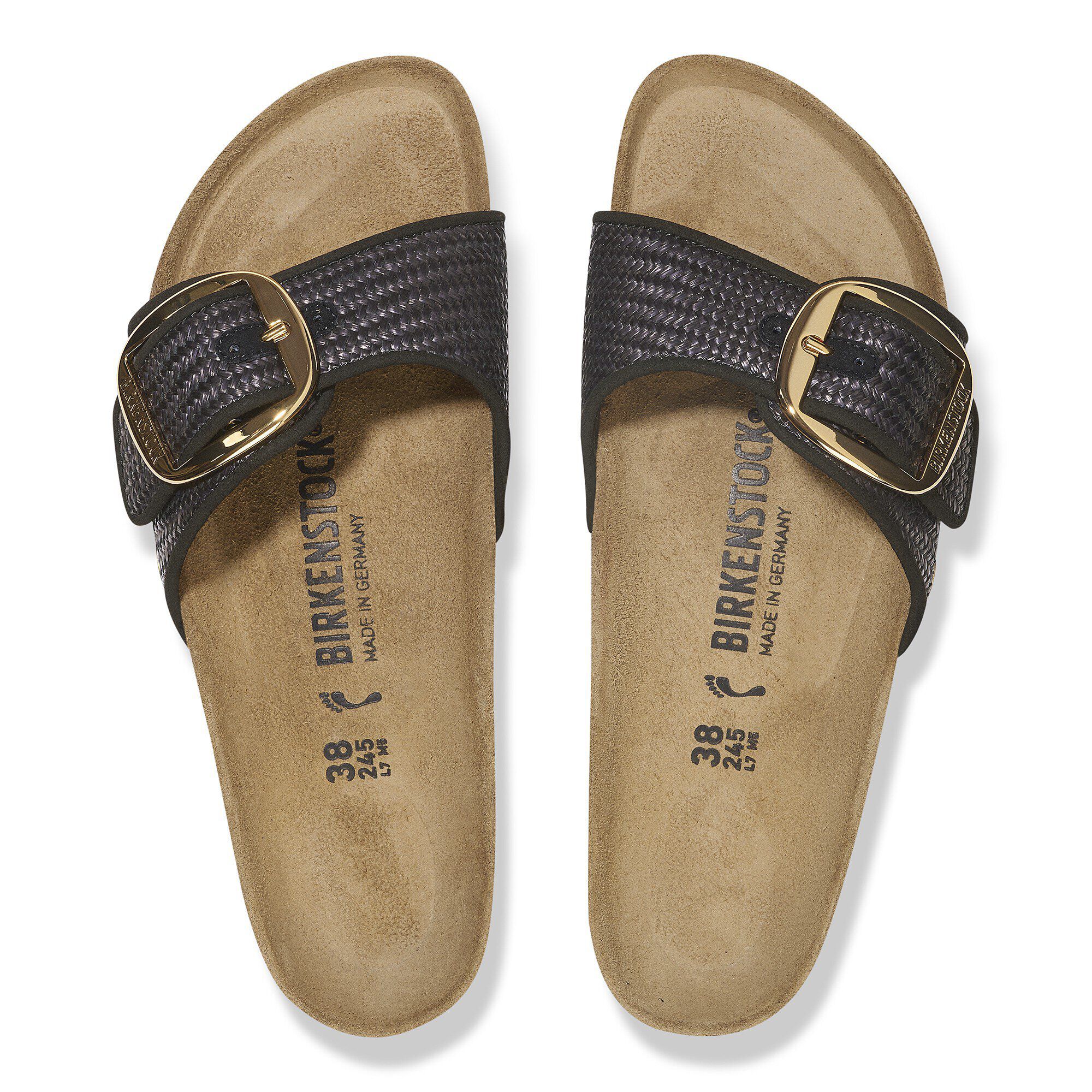 【関税&送料込】Birkenstock Madrid Big Buckle Raffia Slipper Madrid Big Buckle Raffia tekstylia Raffia Black | BIRKENSTOCK
