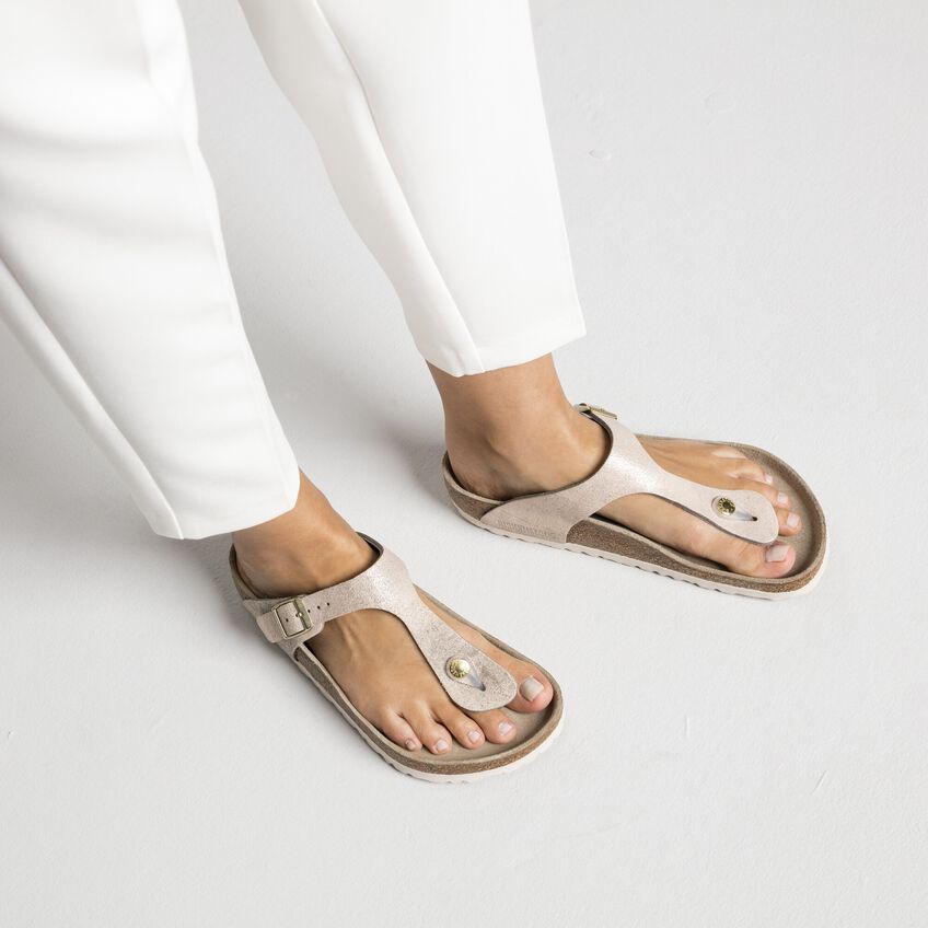 Gizeh Suede Leather Washed Metallic Rose Gold Birkenstock