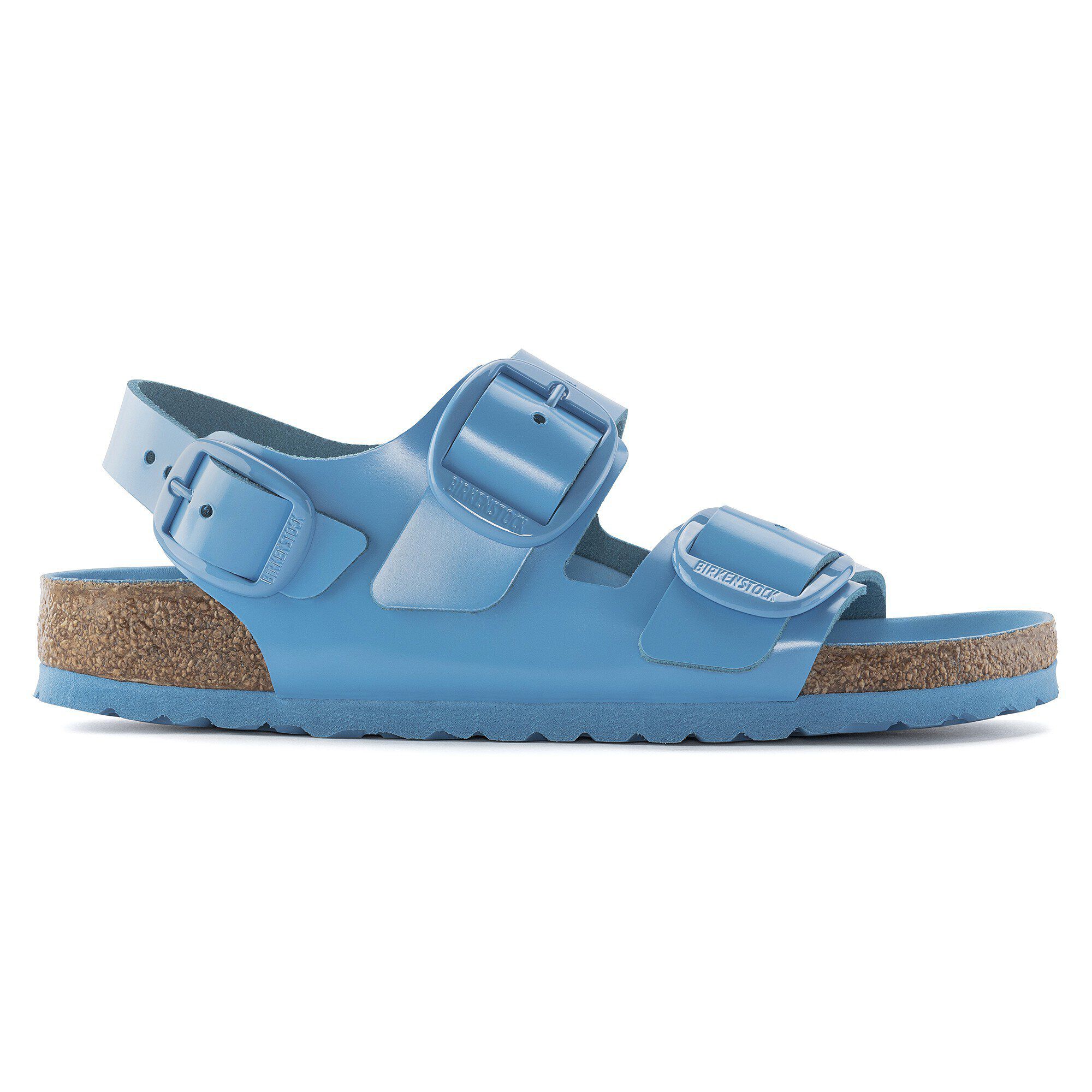 Milano Big Buckle Natural Leather Patent High-Shine Sky Blue