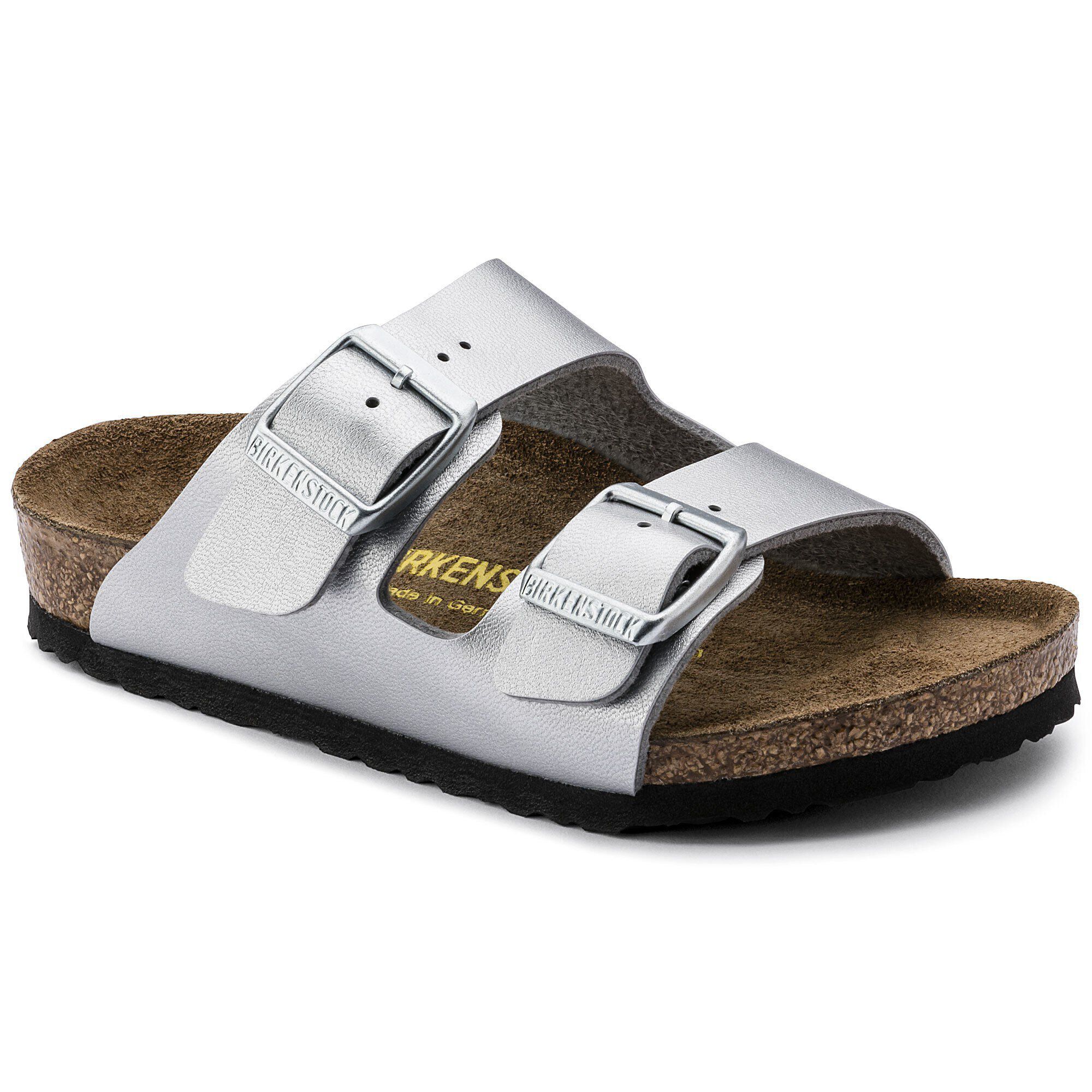 silver birkenstock clogs