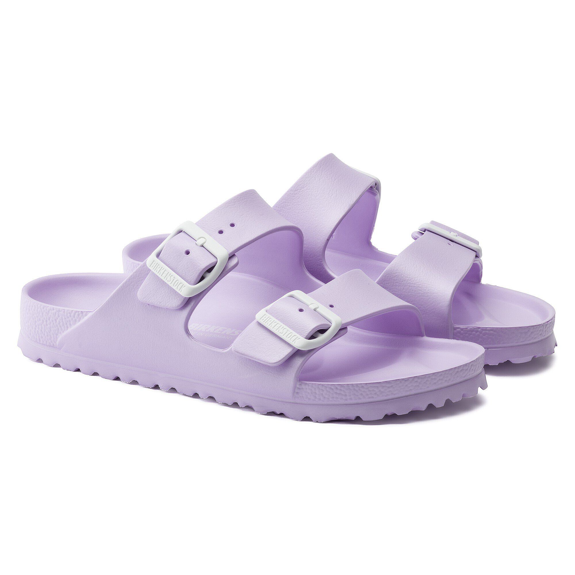 purple birkenstocks plastic