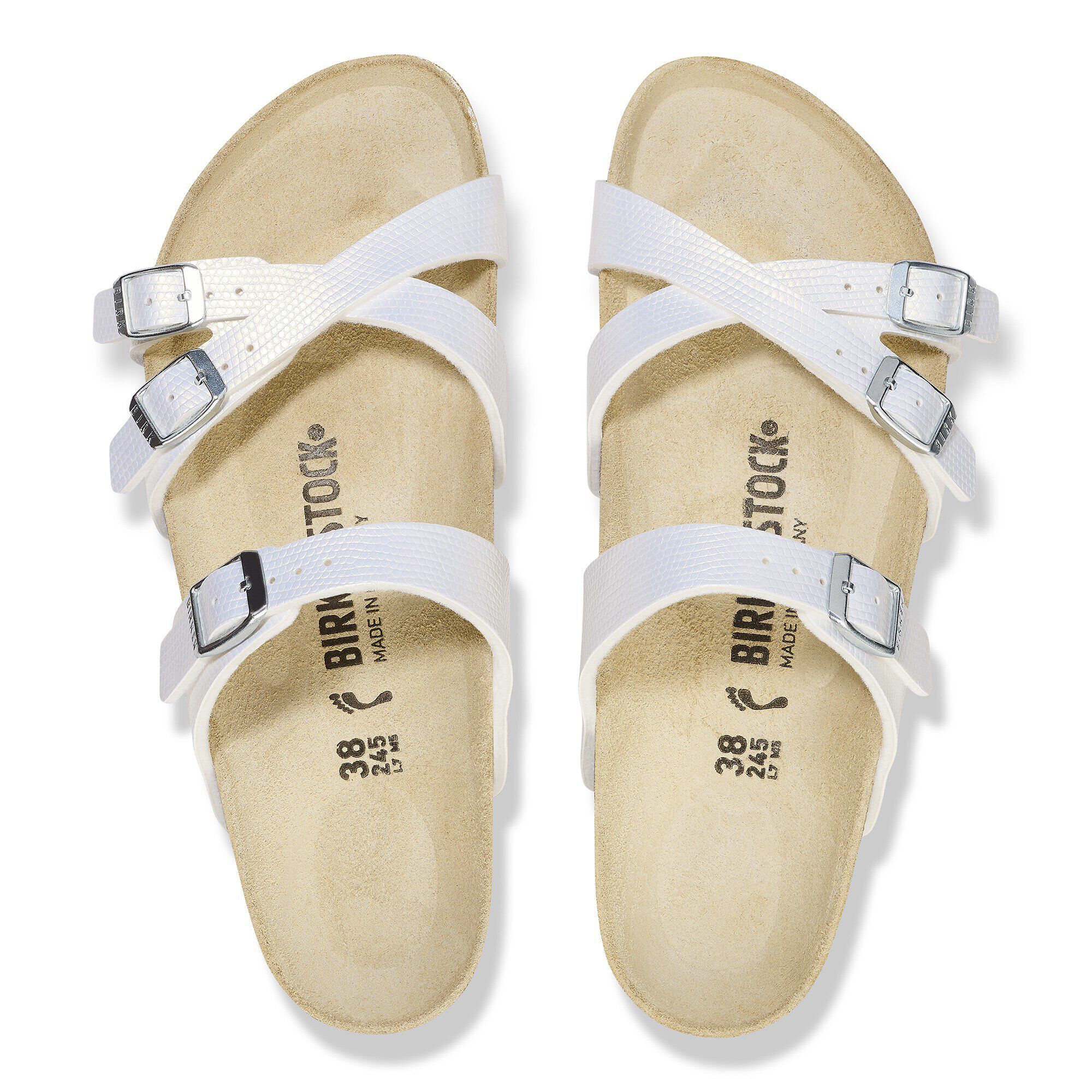 ● BIRKENSTOCK●地剤 フラワーレザー レギュラー White Franca Birko-Flor Embossed Shiny Lizard White | BIRKENSTOCK
