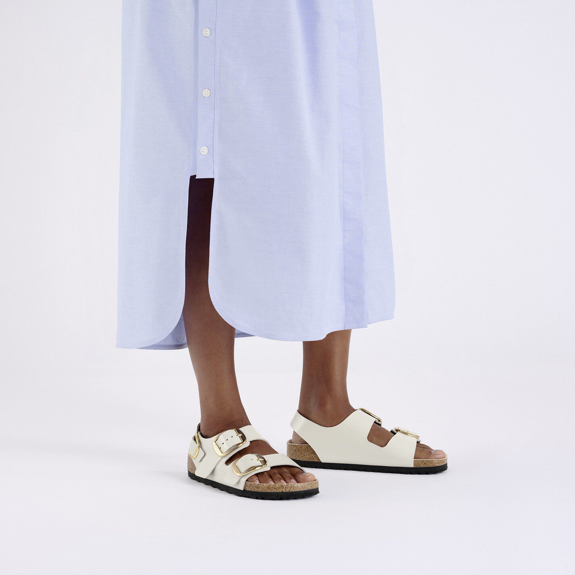 BIRKENSTOCK 1025395MILANOBIGBUCKLESHINEECRU 関税送料込 Milano Big Buckle Natural Leather Patent High-Shine Ecru