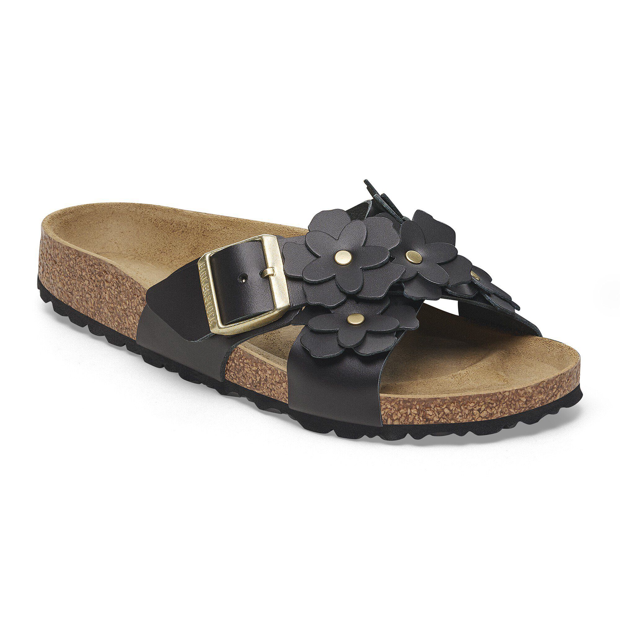 Siena Flower Embellishment Natural Leather Black | BIRKENSTOCK