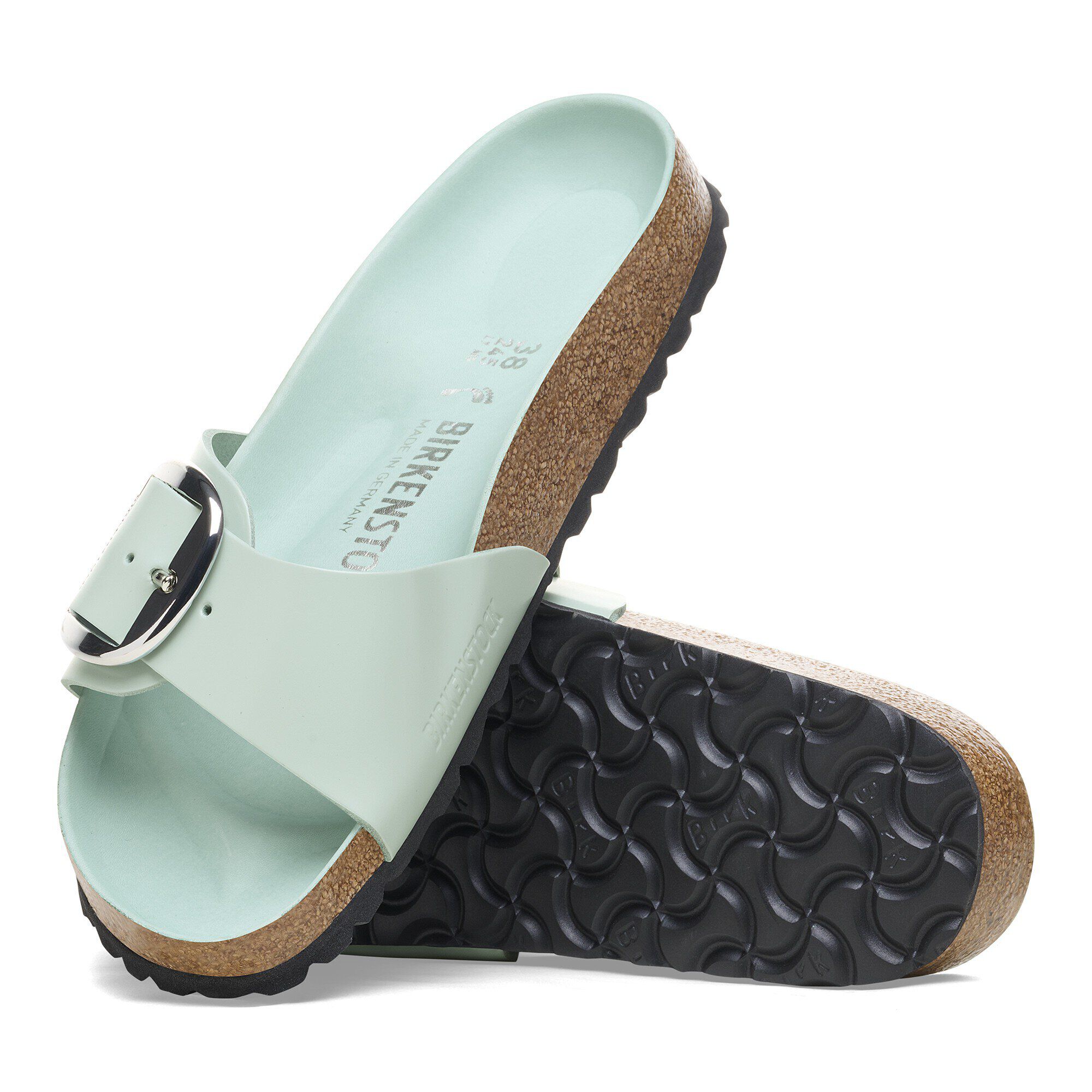 Madrid Big Buckle Natural Leather Patent High Shine Ecru