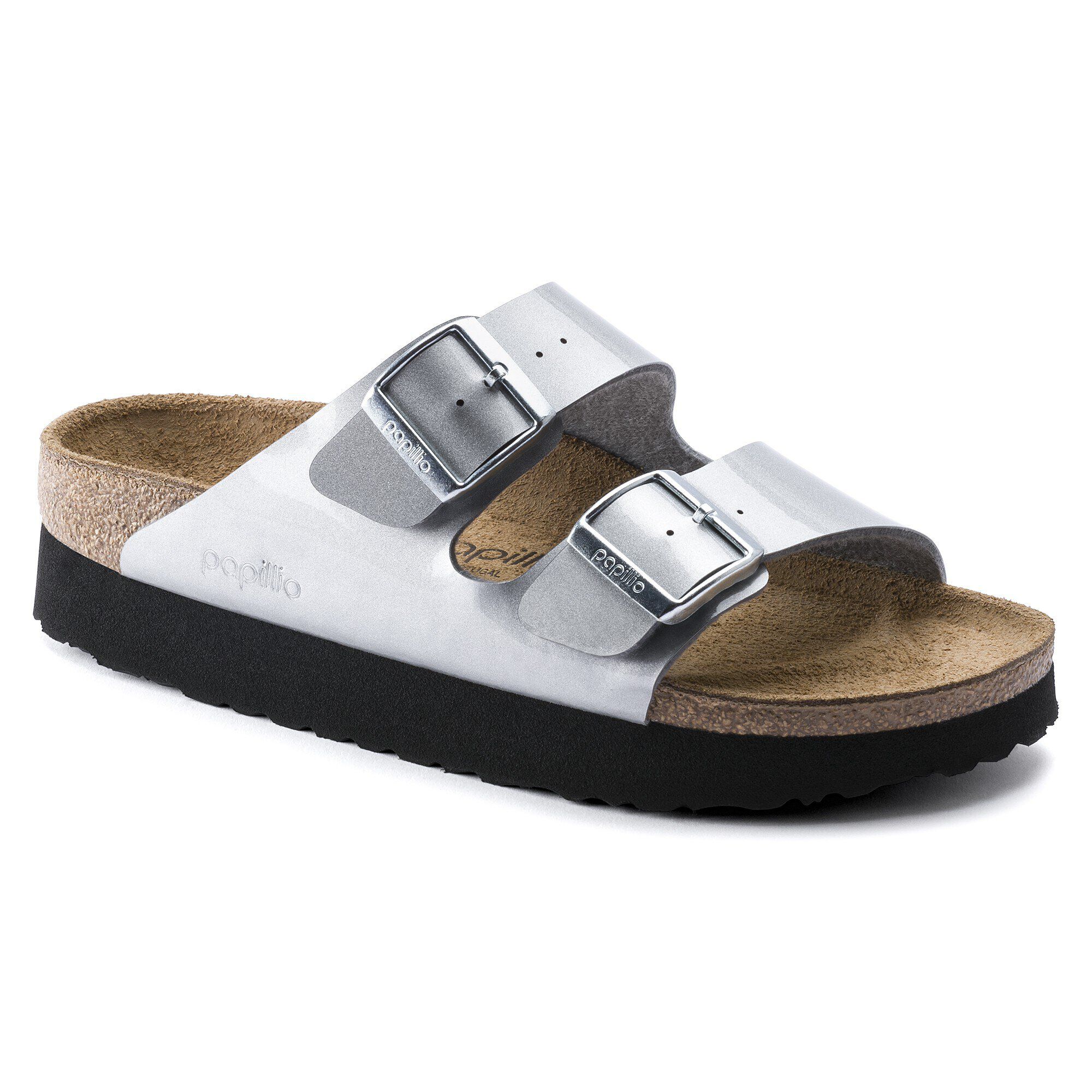 Birkenstock arizona silver metallic top