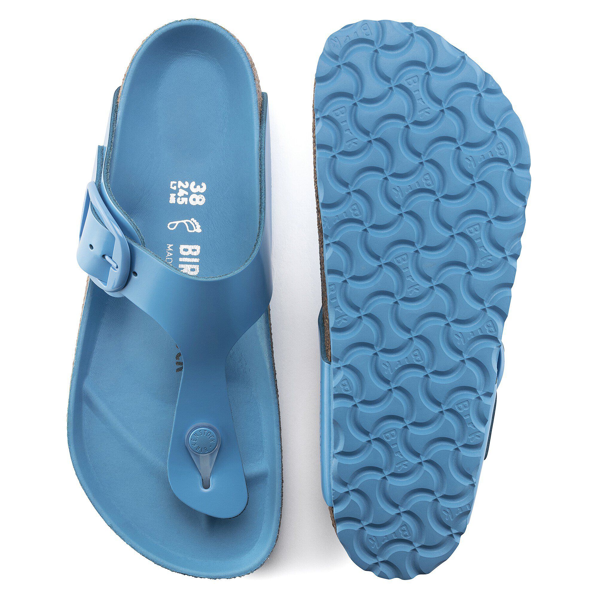 Gizeh Big Buckle Natural Leather Patent High Shine Sky Blue