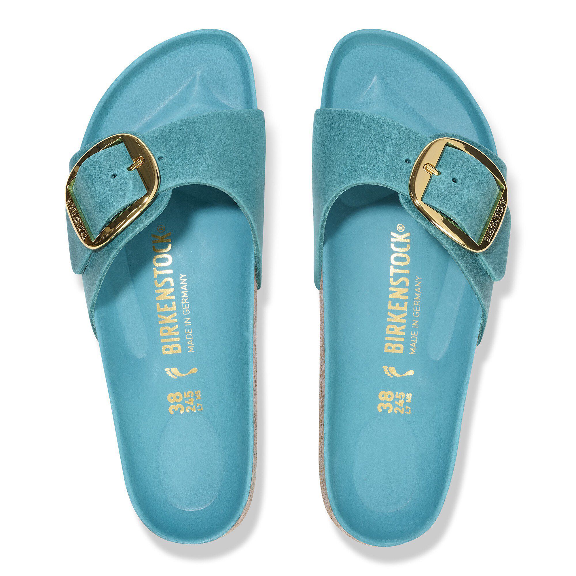 Birkenstock Madrid Big Buckle Oiled Leather Biscay Bay One Strap Sandals
