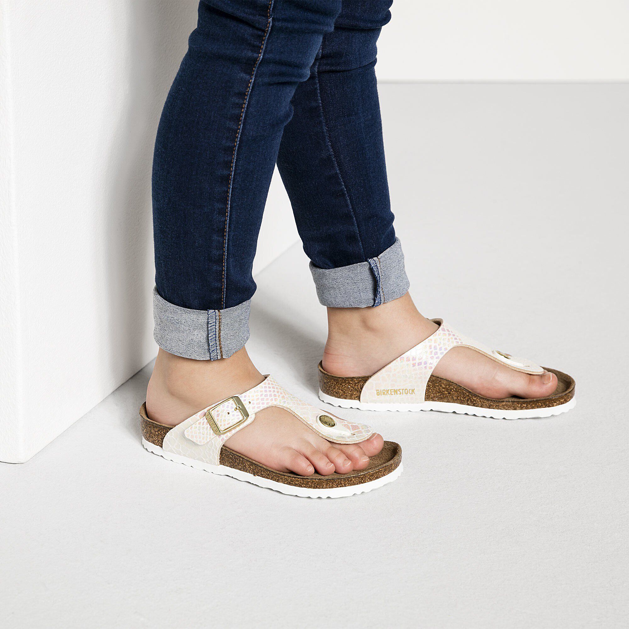 Gizeh Kids Birko Flor Shiny Snake Cream BIRKENSTOCK