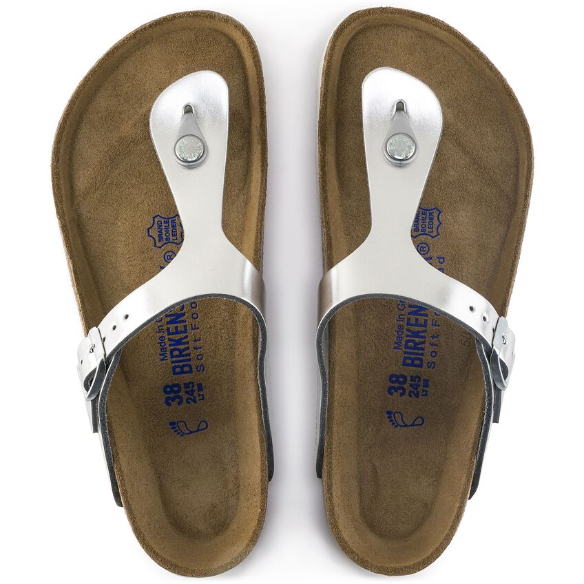 Meerdere tornado gemakkelijk Gizeh Soft Footbed Leather Metallic Silver | BIRKENSTOCK