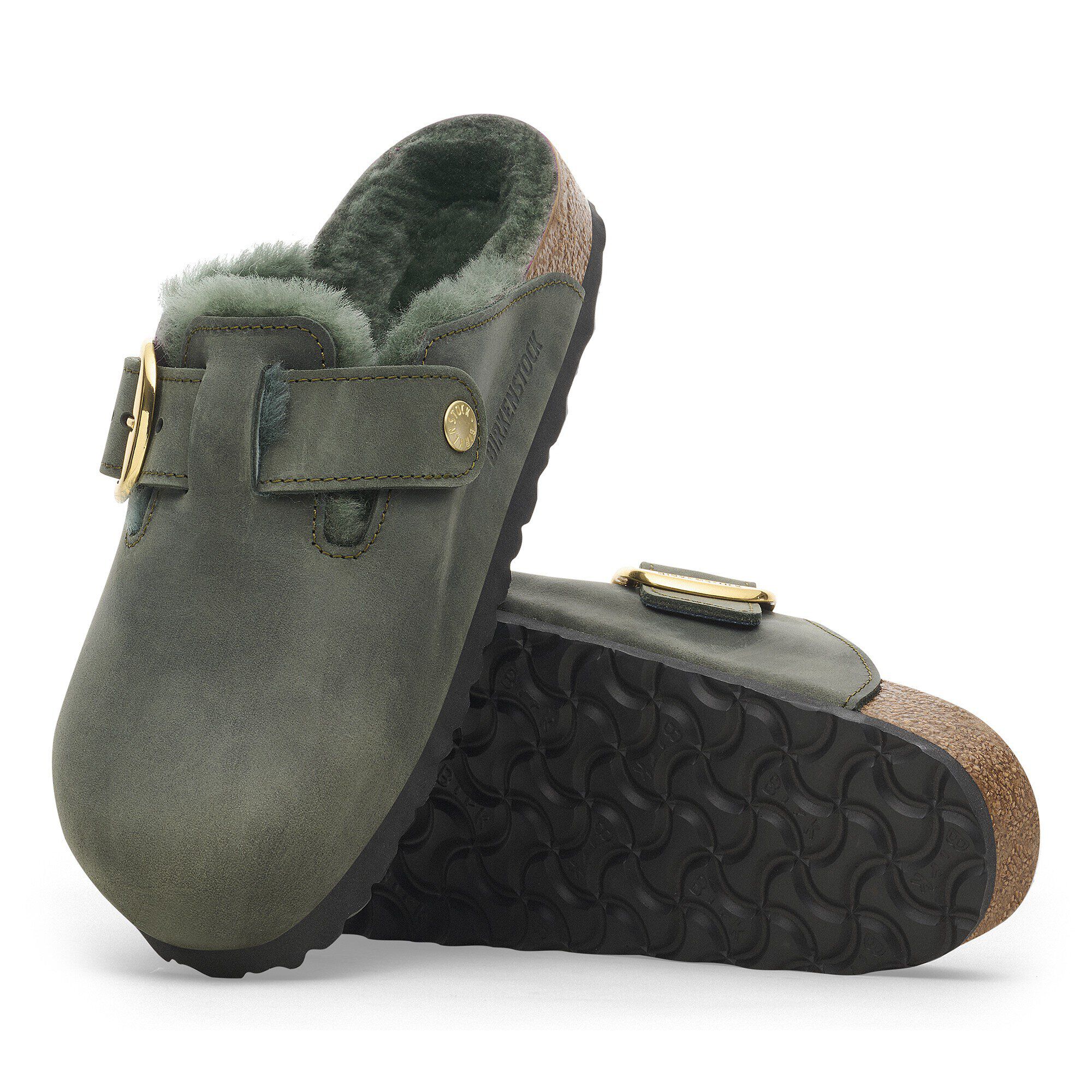 Birkenstock ☆ made in Germany Boston Shearling Clogs Boston Shearling Suede Leather Stone Coin | BIRKENSTOCK
