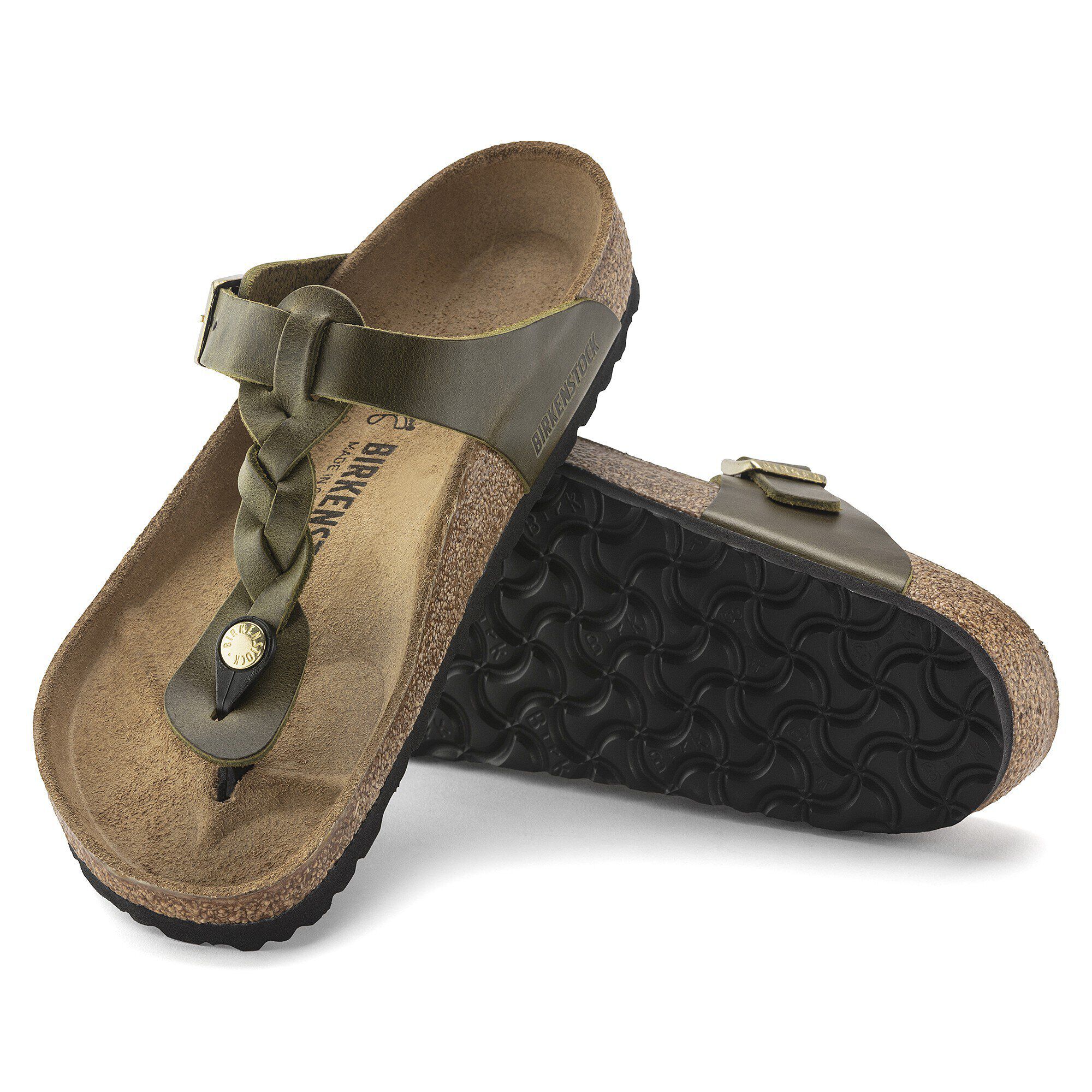 Gizeh Braided Oiled Leather Olive Green BIRKENSTOCK