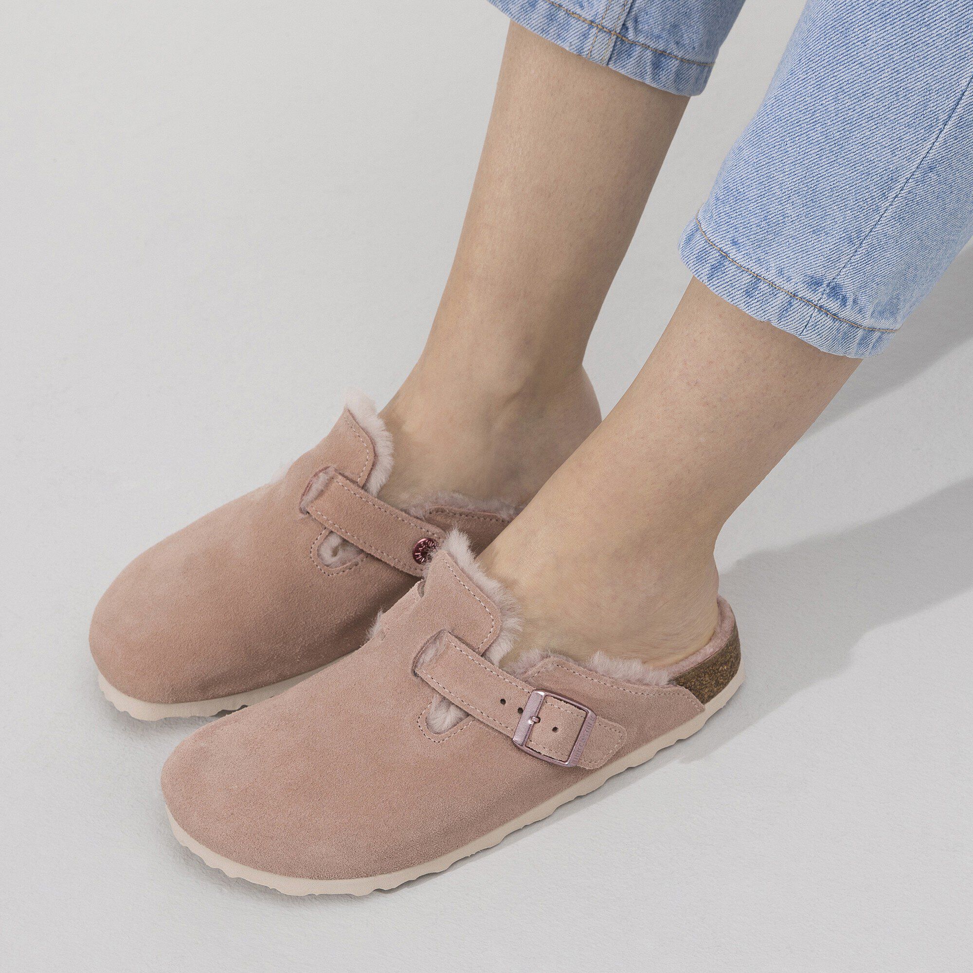 Boston Shearling Suede Leather Shearling Light Rose BIRKENSTOCK