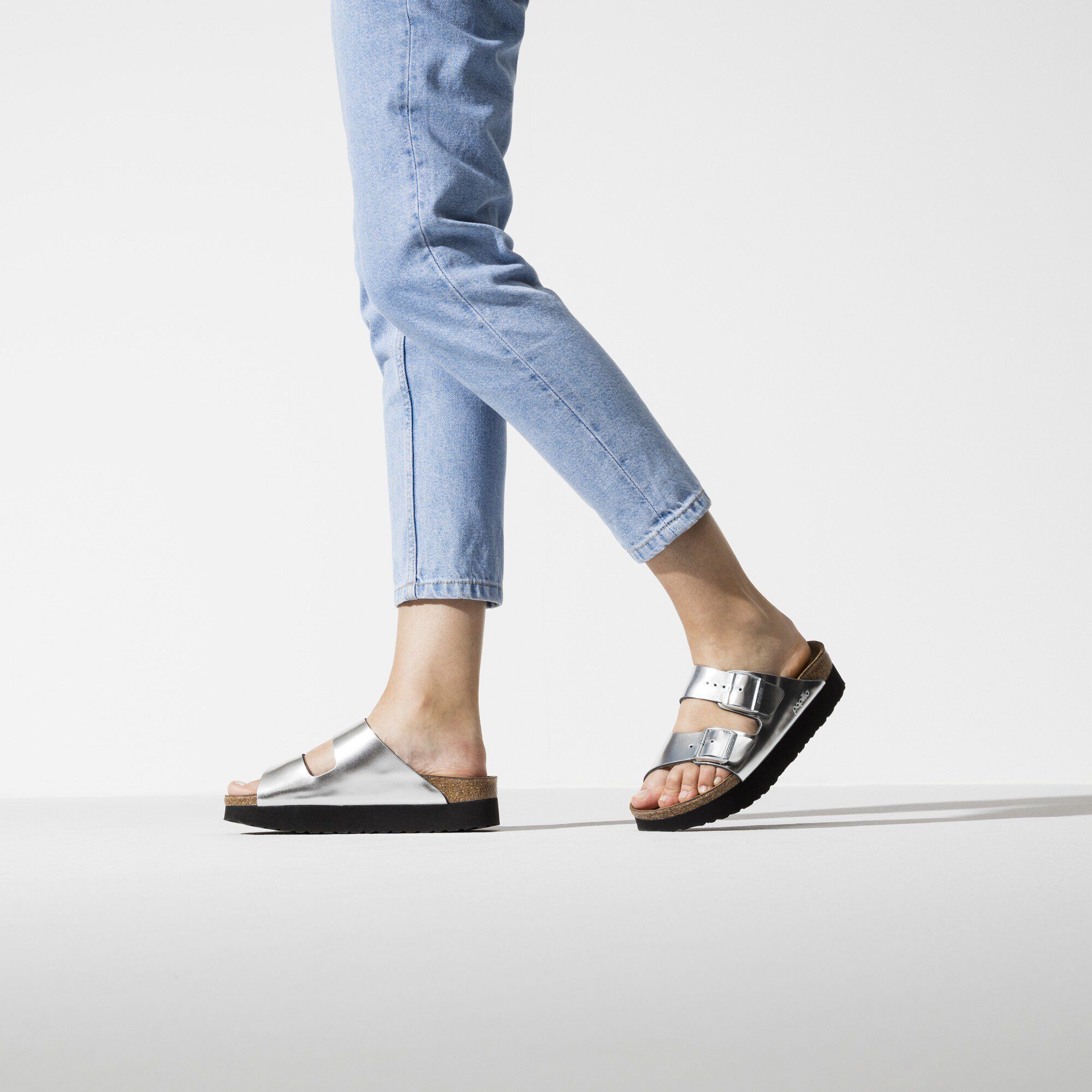 Birkenstock arizona platform silver best sale