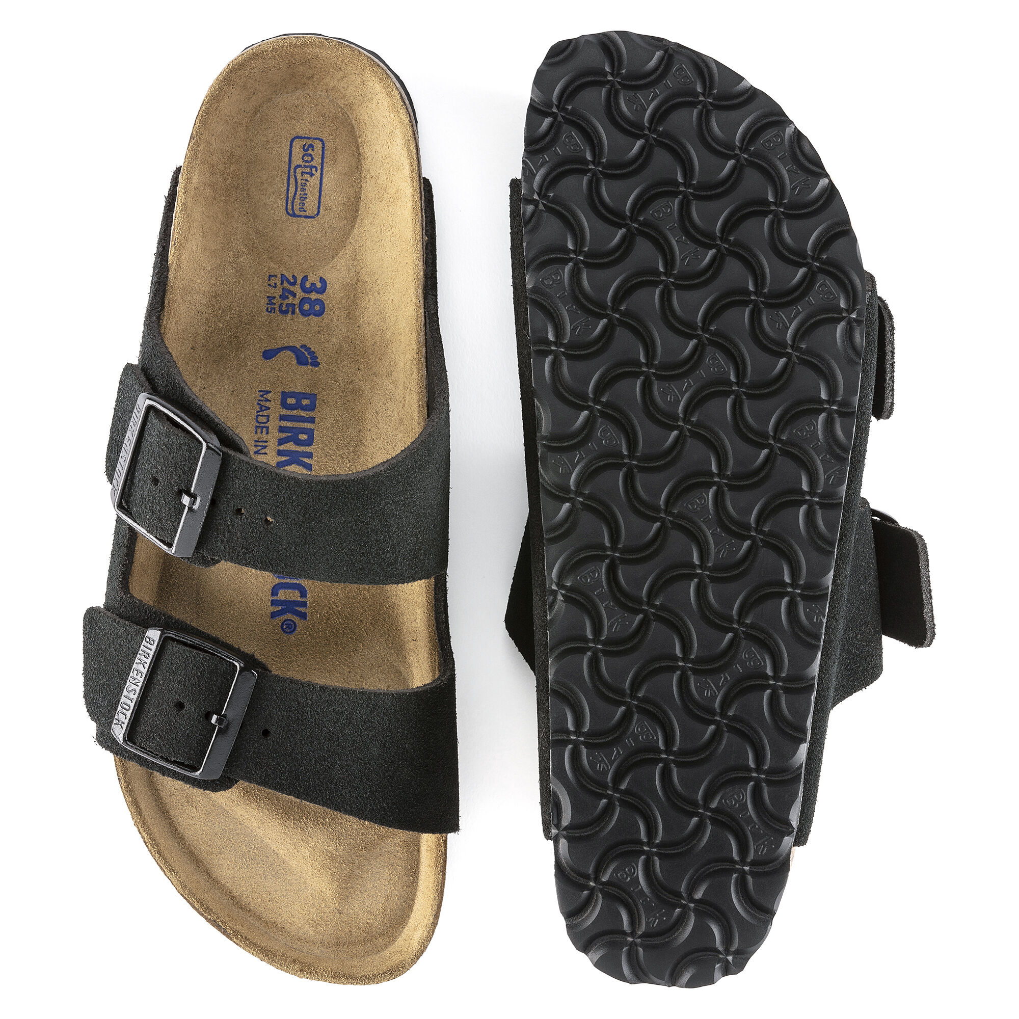 Birkenstock arizona black discount leather soft footbed