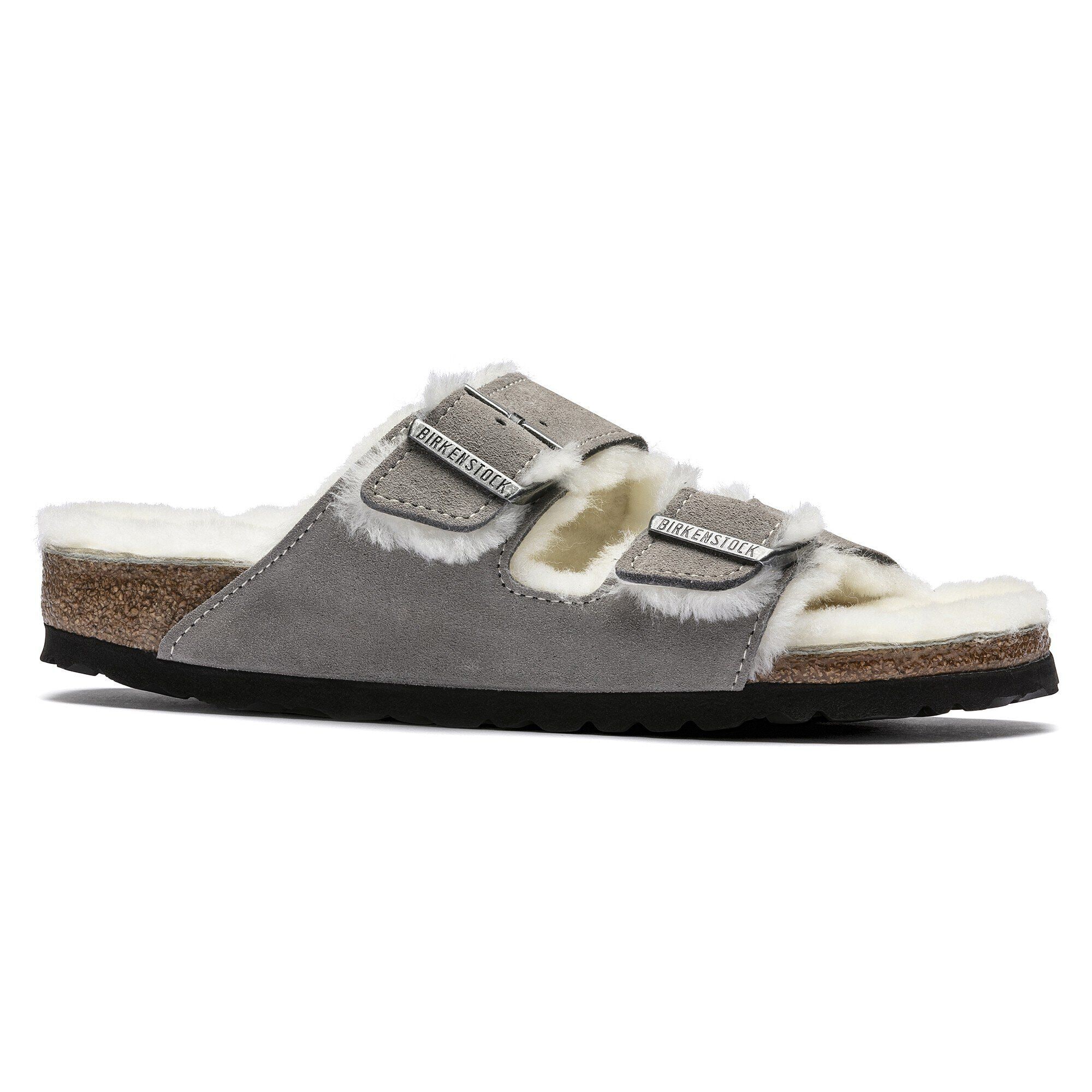 Grey fuzzy birkenstocks store