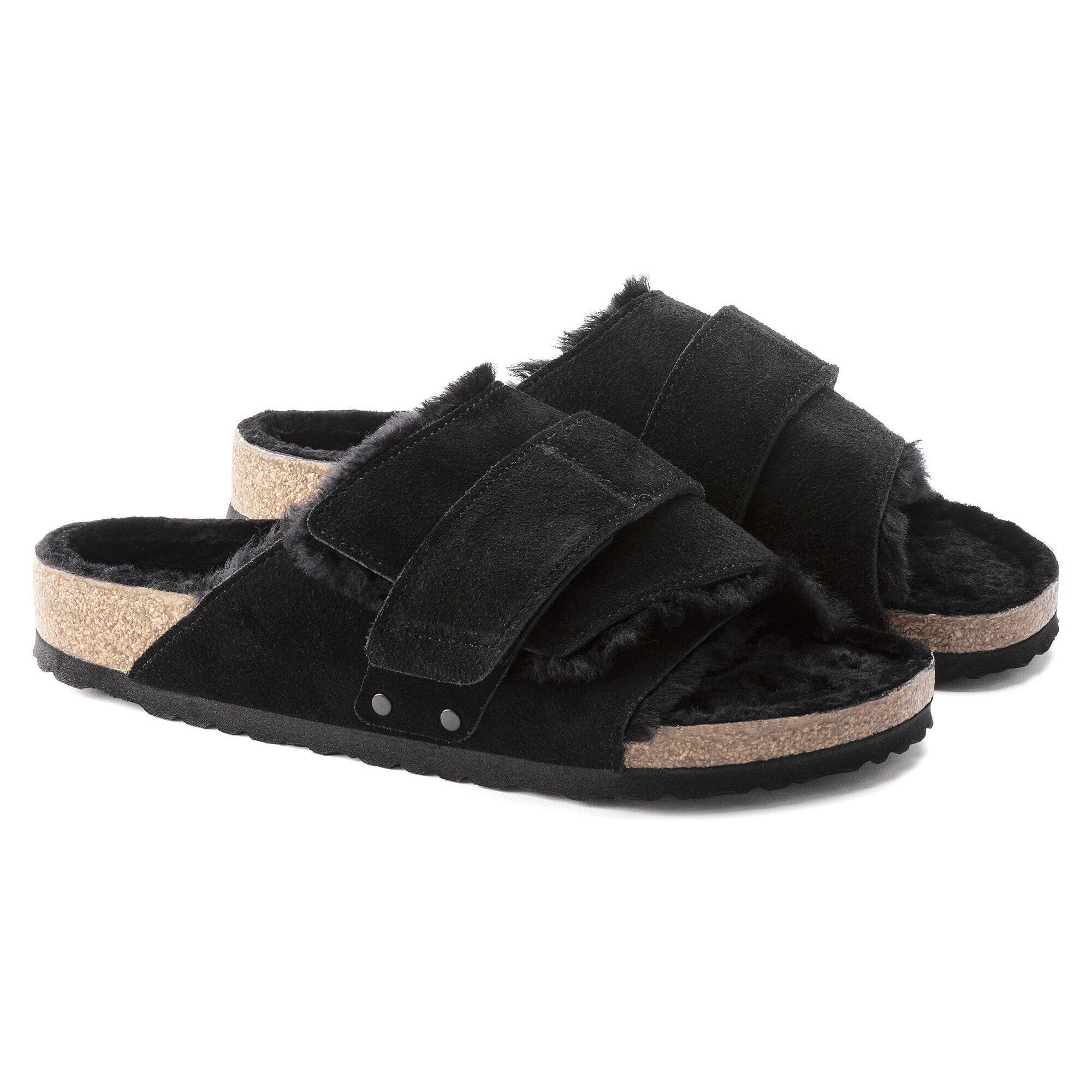 激安直営店 Kyoto BIRKENSTOCK | Black Leather Suede Shearling 靴