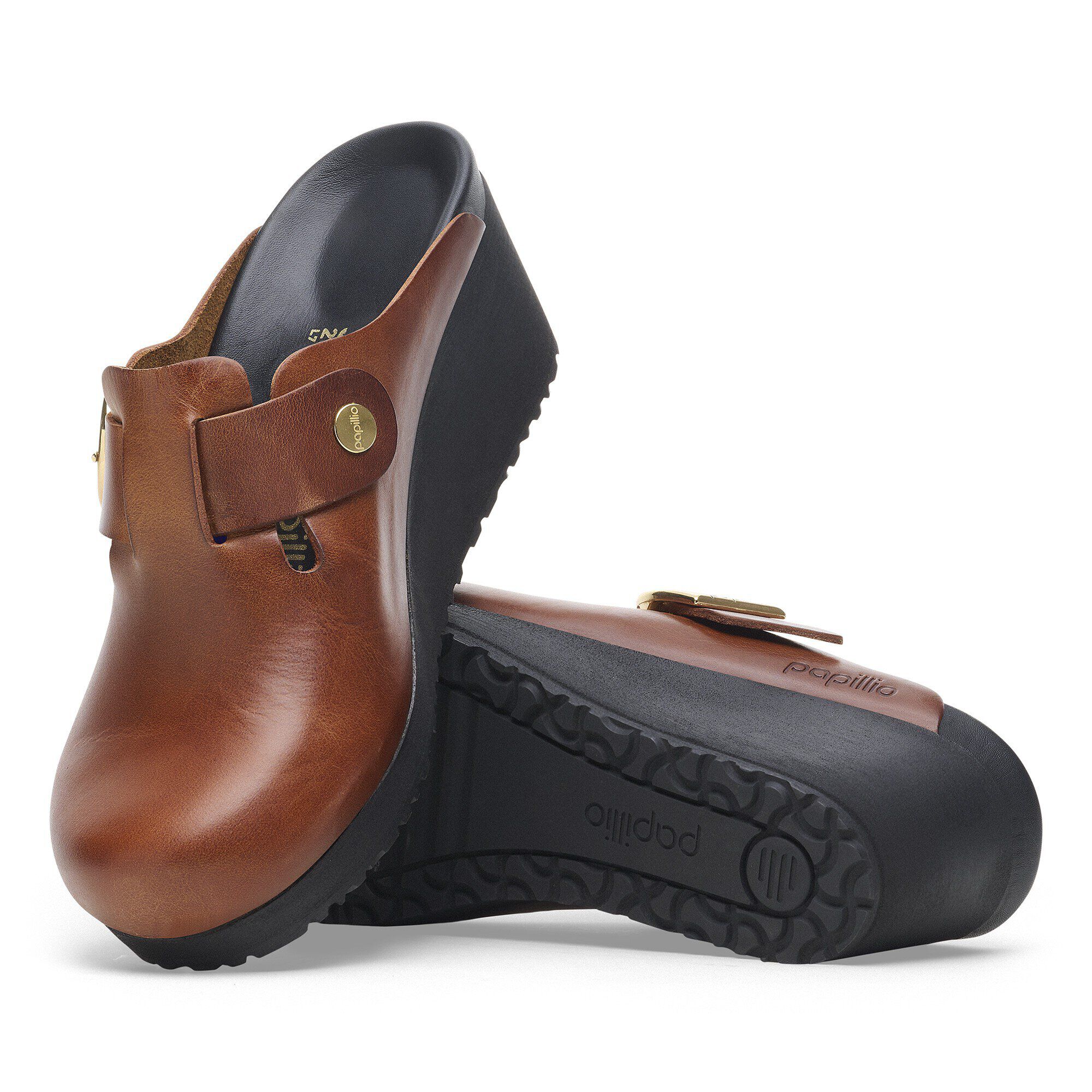 Fanny Ring Buckle Leather Black Cognac BIRKENSTOCK