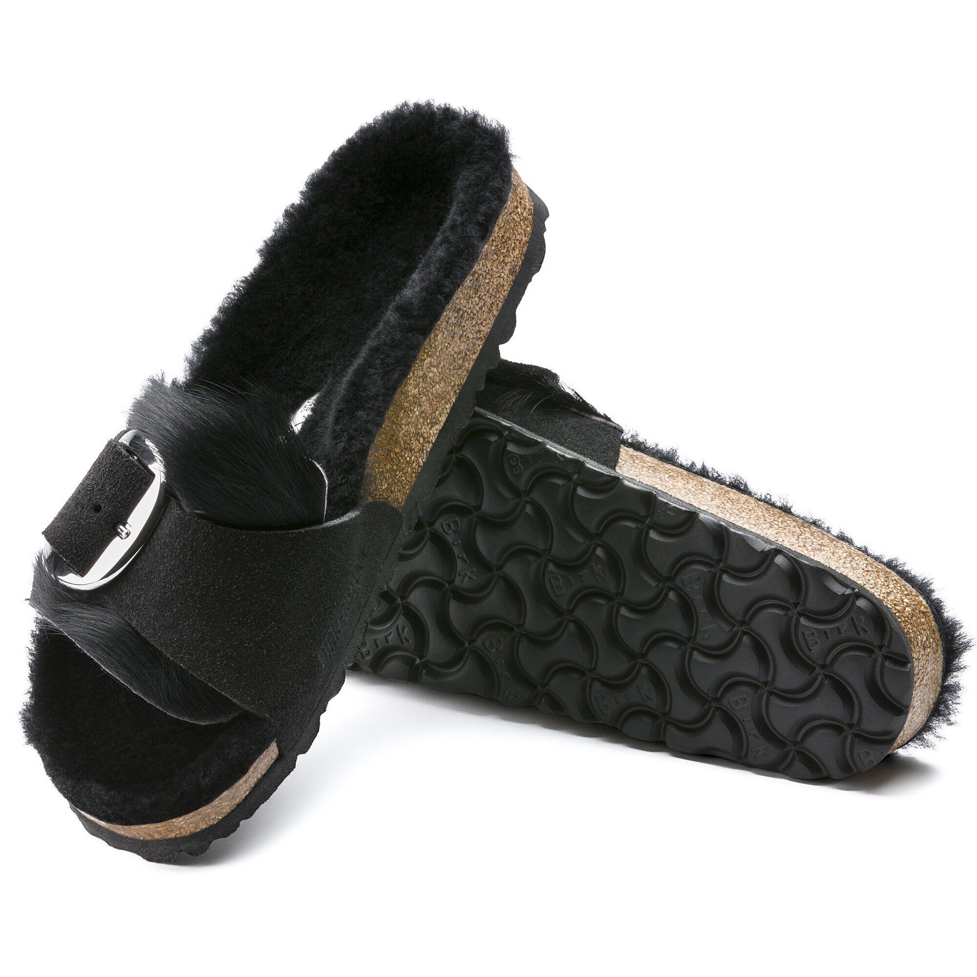Madrid Suede Leather Fur Longhair Black