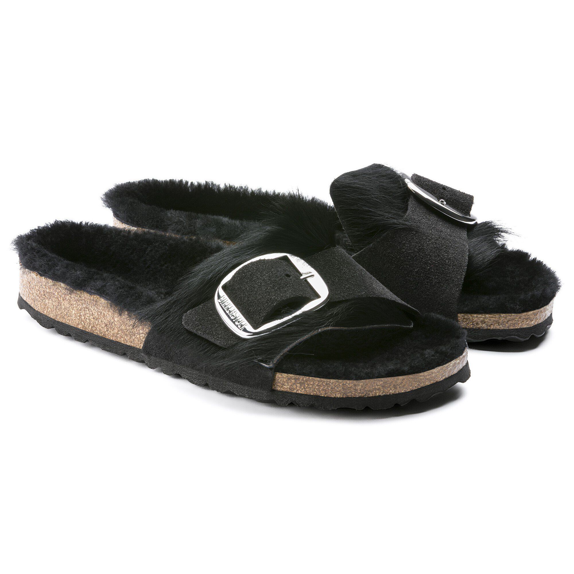 Madrid Suede Leather Fur Longhair Black