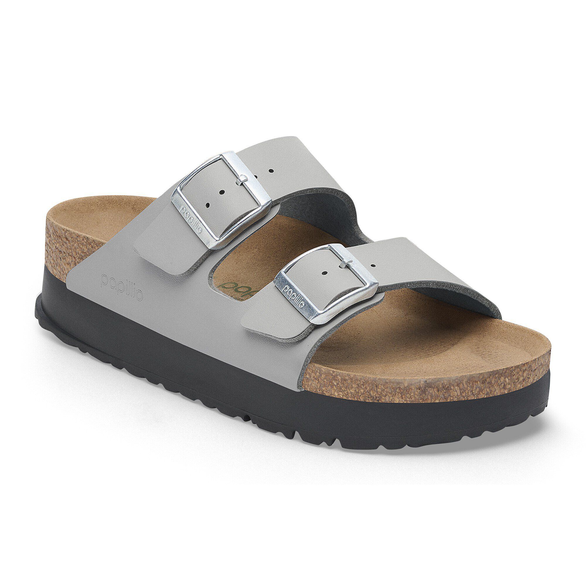 Birkenstock Papillio Arizona Flex Platform Birko Flor Stone Coin Two Strap Sandals