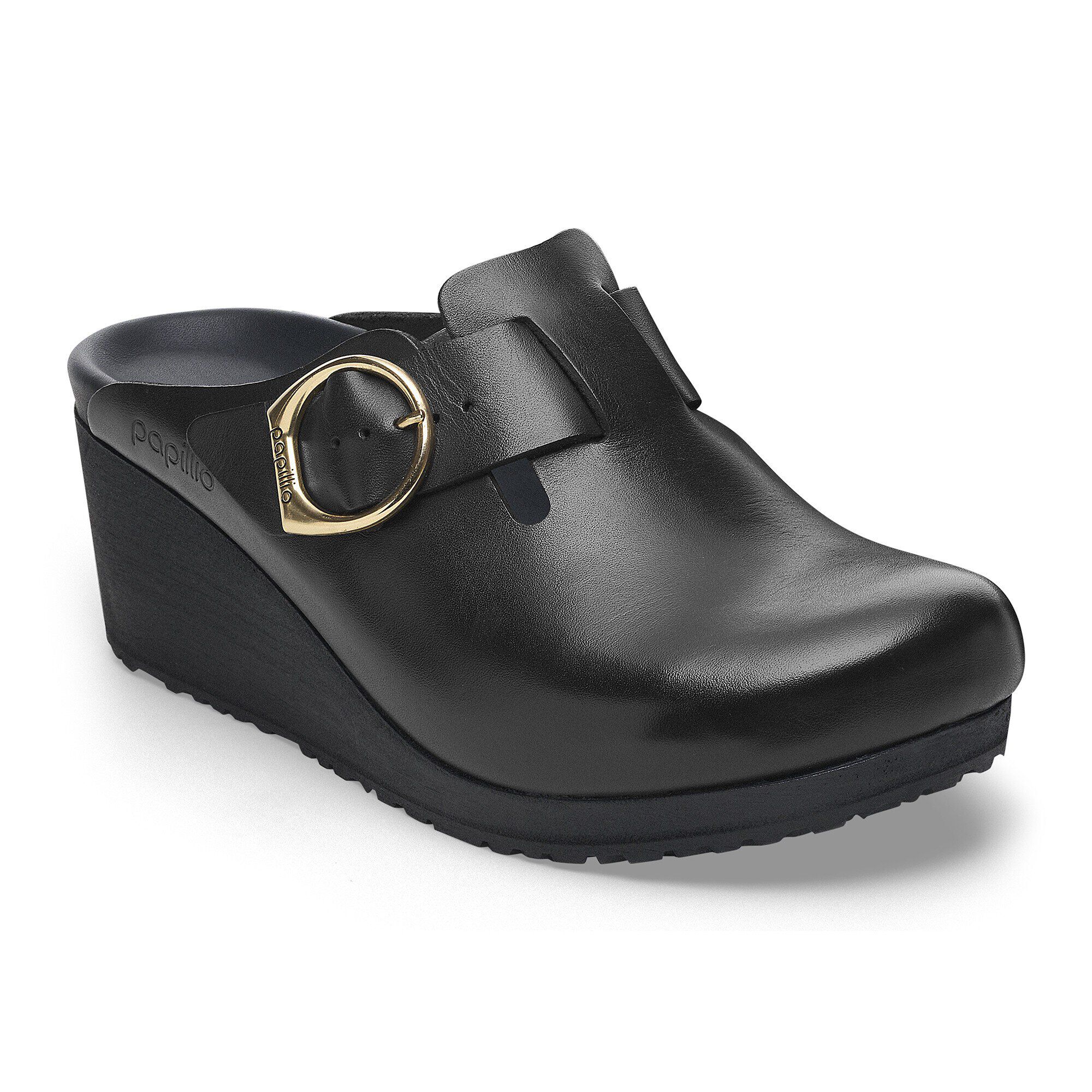 BIRKENSTOCK Fanny Ring Buckle Leather Black Black Clogs