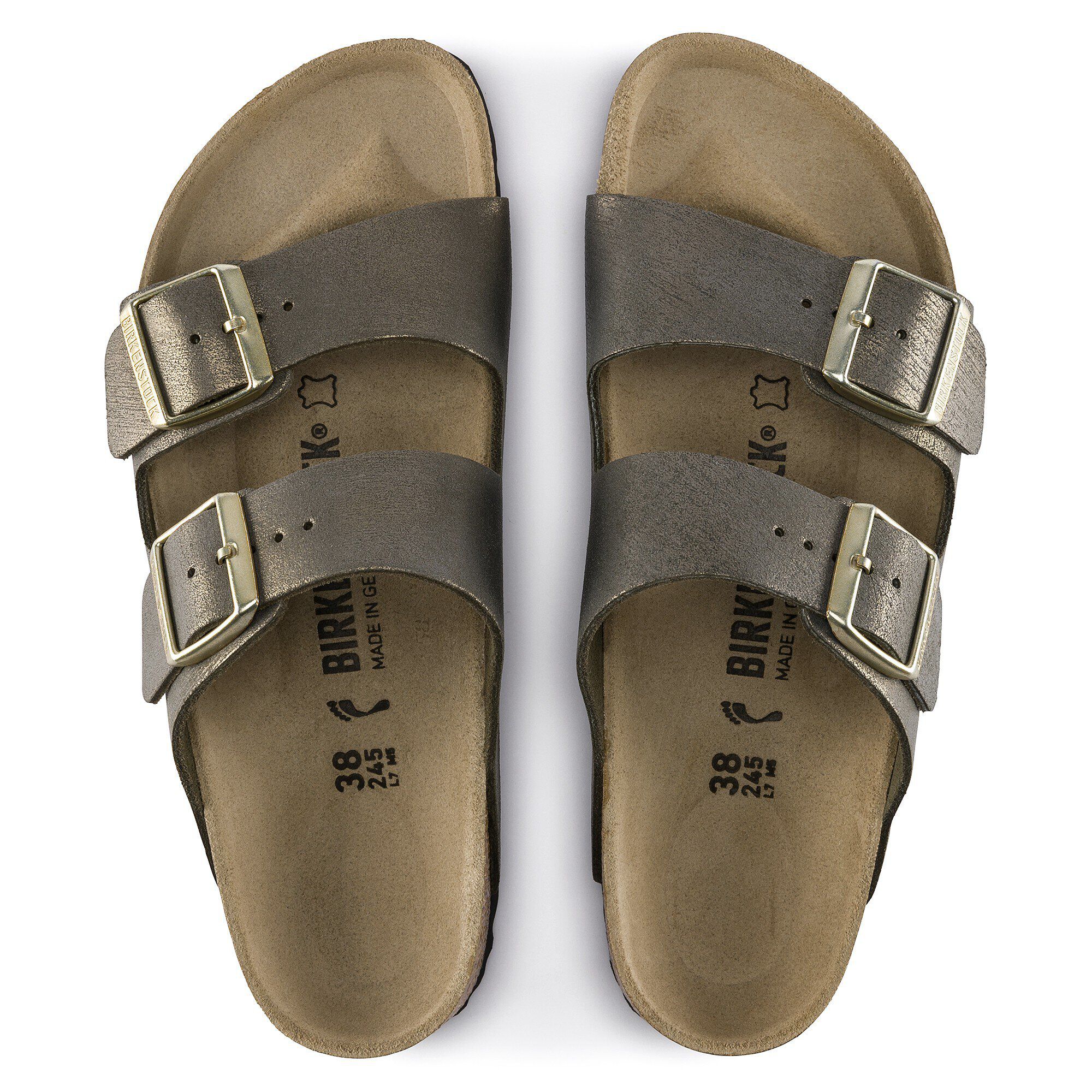 Birkenstock arizona washed metallic hotsell stone gold