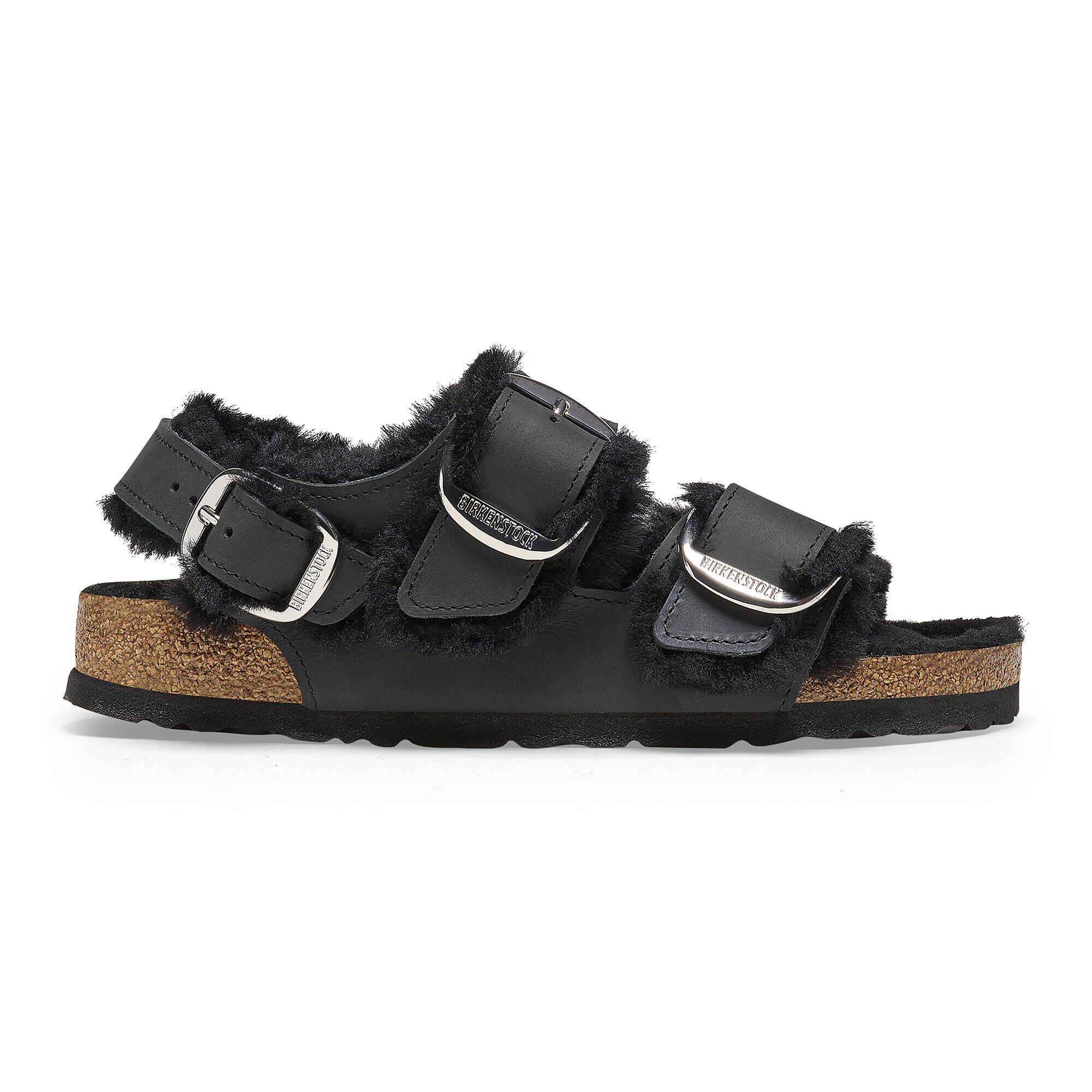 サンダル・ミュール BIRKENSTOCK MILANO BIG BUCKLE - Oiled leather sandal Milano Big Buckle Shearling Oiled Leather Black | BIRKENSTOCK